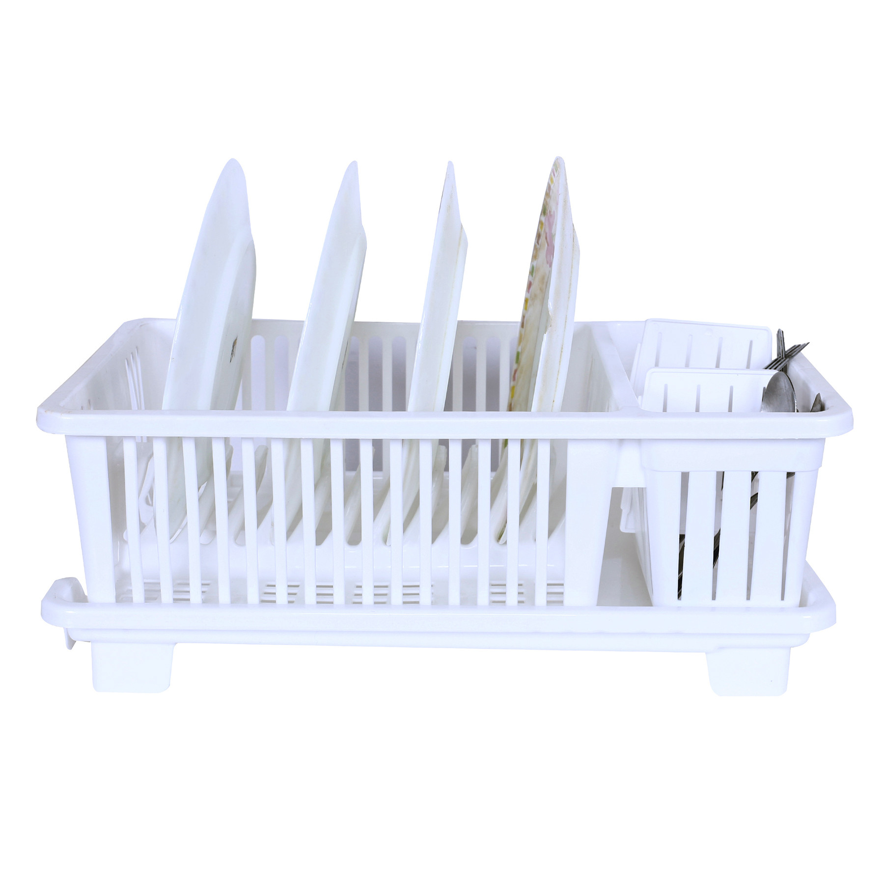 Kuber Industries Dish Drainer | Plastic Cutlery Holder | Drying Basket with Tray | Dish Drying Rack for Kitchen Utensils | Bartan Stand for Kitchen | Drying Tray | White