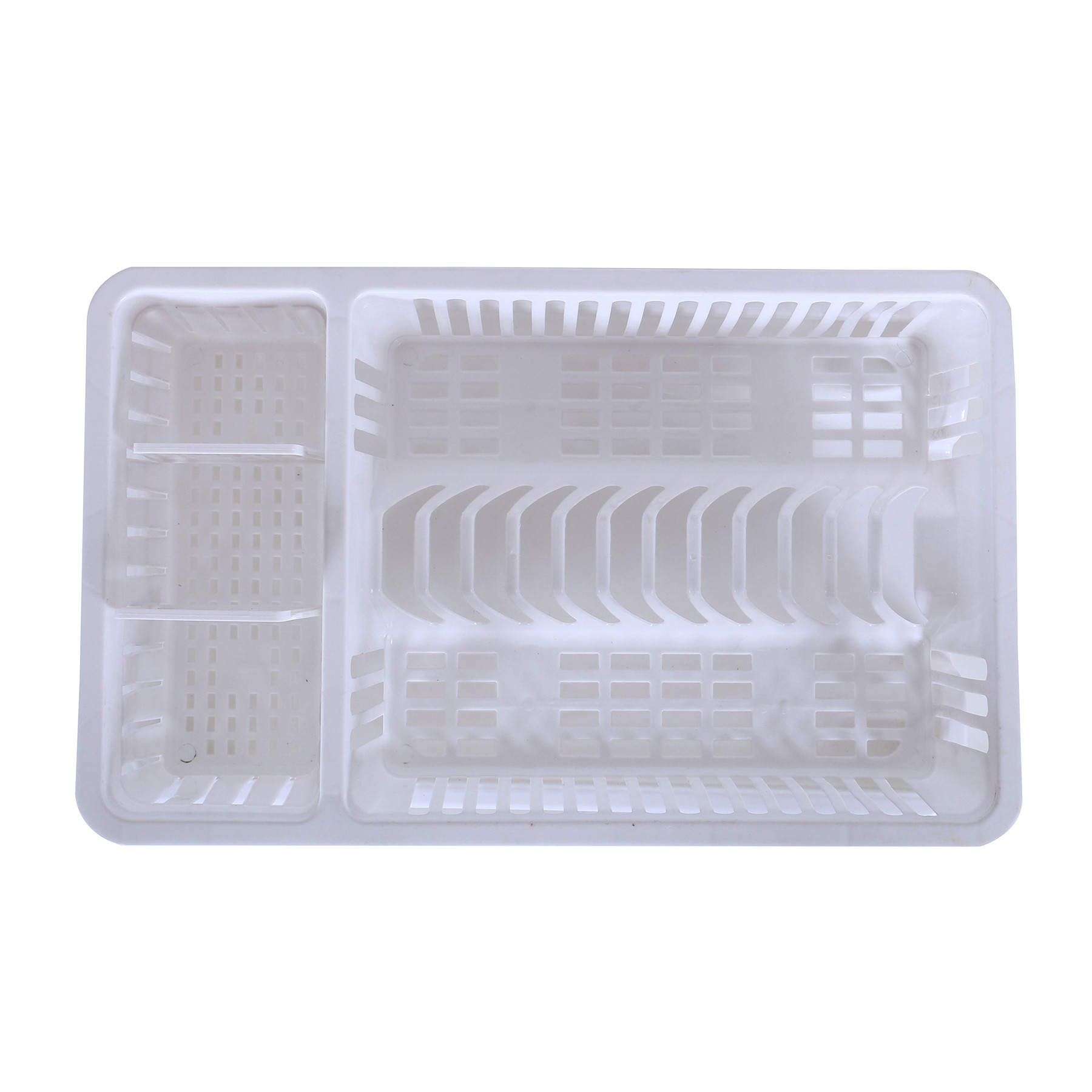 Kuber Industries Dish Drainer | Plastic Cutlery Holder | Drying Basket with Tray | Dish Drying Rack for Kitchen Utensils | Bartan Stand for Kitchen | Drying Tray | White