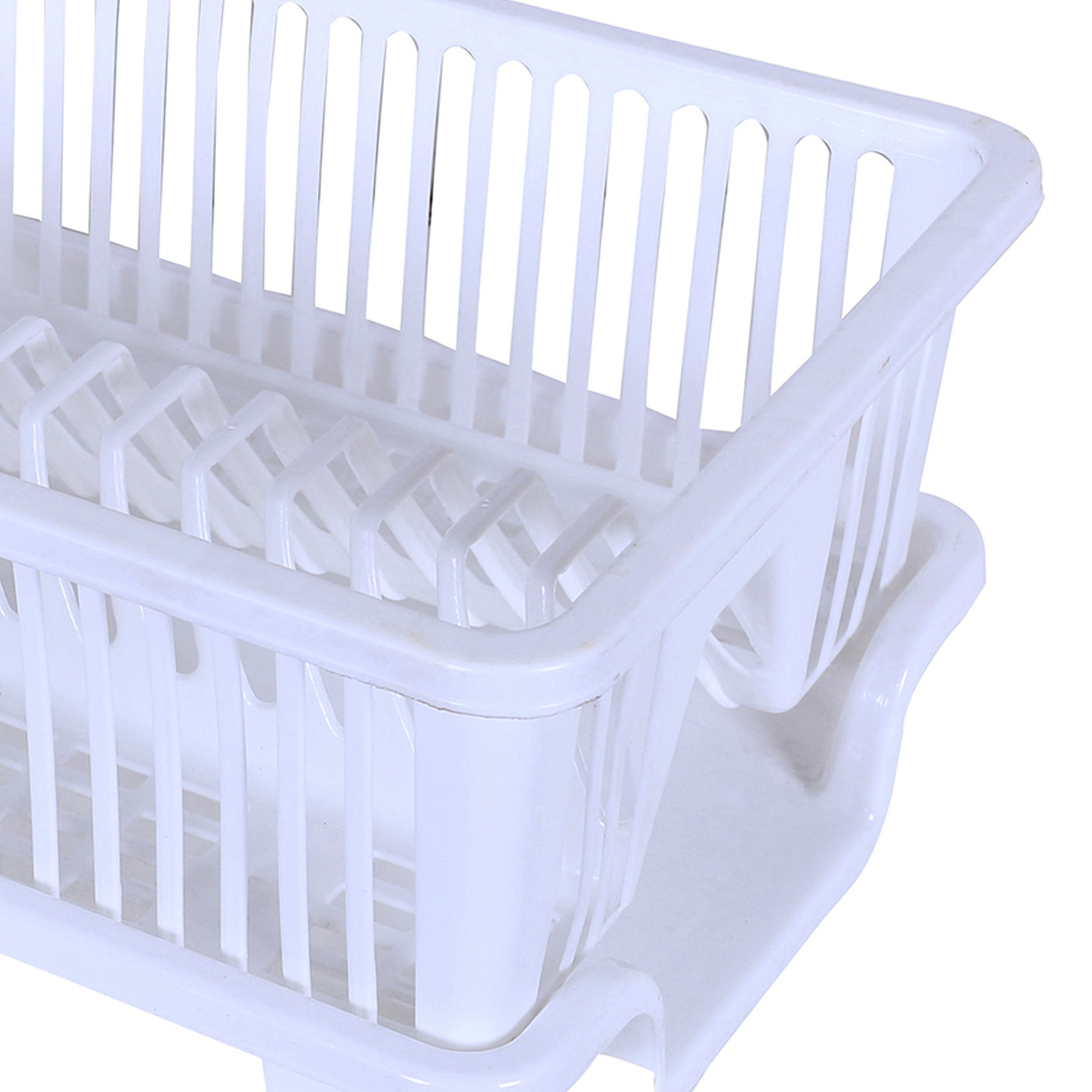 Kuber Industries Dish Drainer | Plastic Cutlery Holder | Drying Basket with Tray | Dish Drying Rack for Kitchen Utensils | Bartan Stand for Kitchen | Drying Tray | White