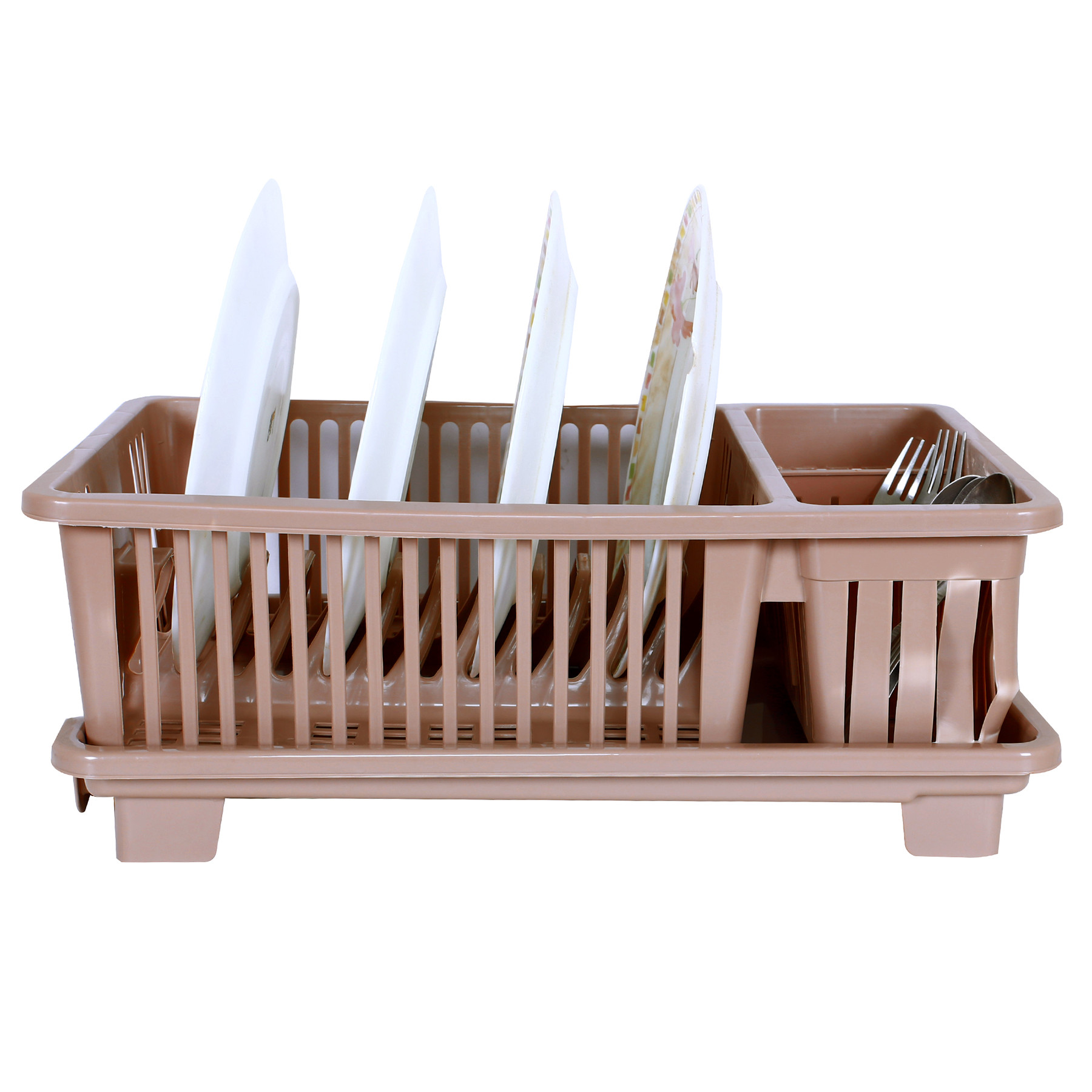 Kuber Industries Dish Drainer | Plastic Cutlery Holder | Drying Basket with Tray | Dish Drying Rack for Kitchen Utensils | Bartan Stand for Kitchen | Drying Tray | Maple Brown