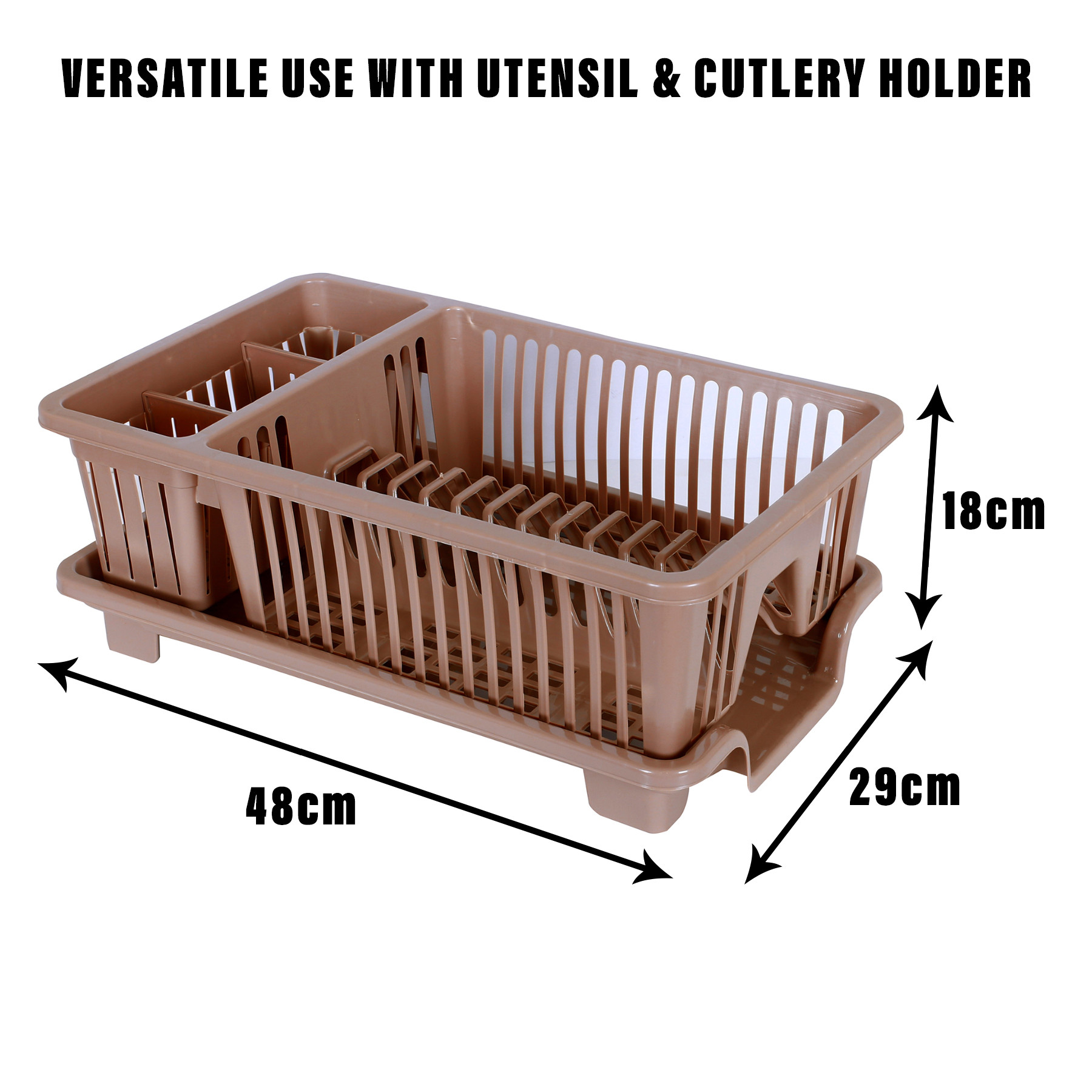 Kuber Industries Dish Drainer | Plastic Cutlery Holder | Drying Basket with Tray | Dish Drying Rack for Kitchen Utensils | Bartan Stand for Kitchen | Drying Tray | Maple Brown