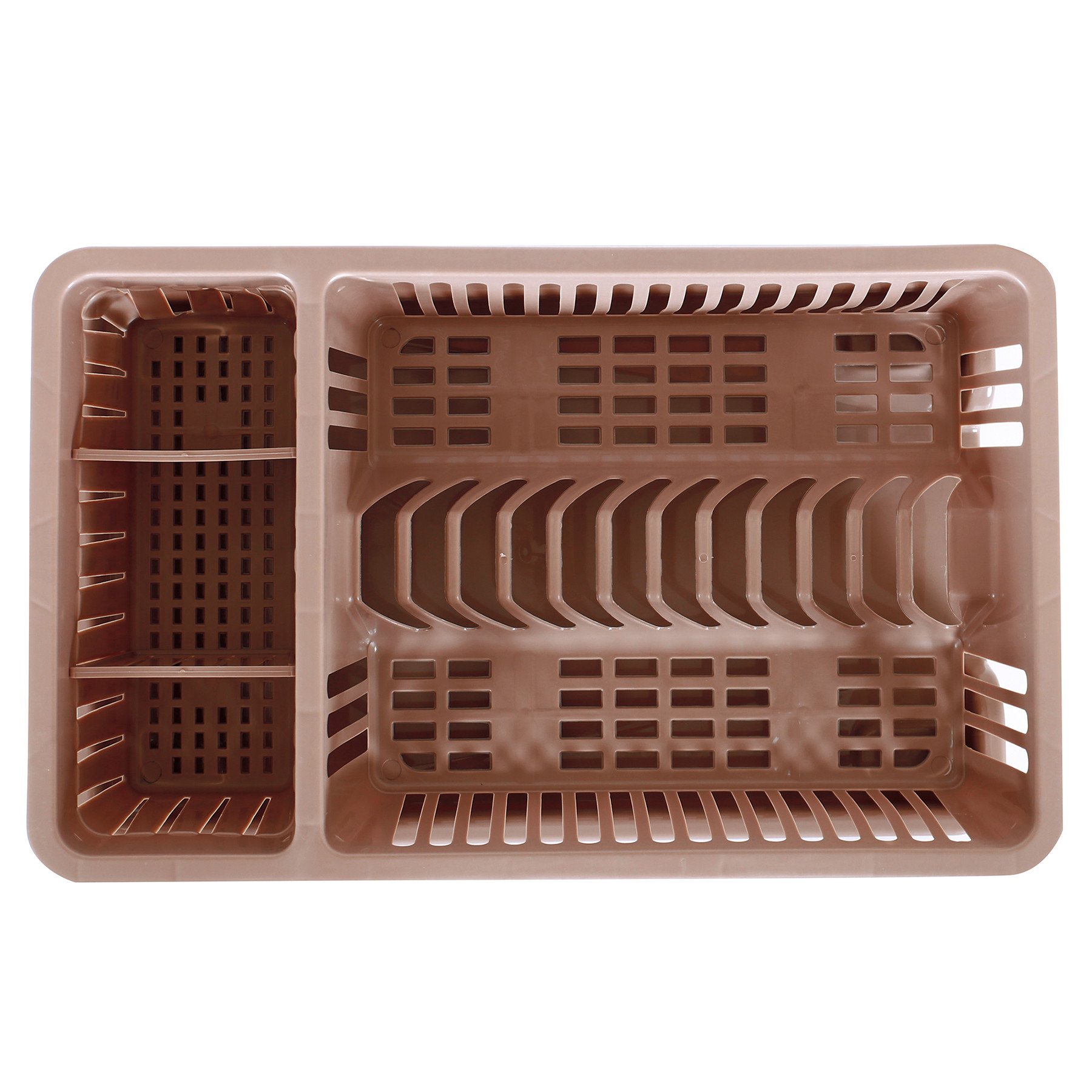 Kuber Industries Dish Drainer | Plastic Cutlery Holder | Drying Basket with Tray | Dish Drying Rack for Kitchen Utensils | Bartan Stand for Kitchen | Drying Tray | Maple Brown