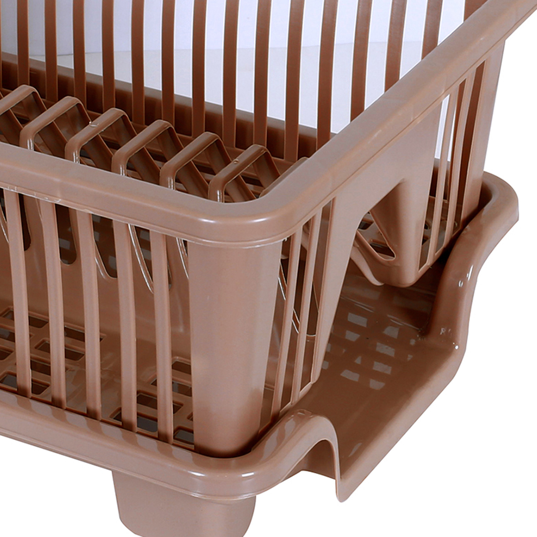 Kuber Industries Dish Drainer | Plastic Cutlery Holder | Drying Basket with Tray | Dish Drying Rack for Kitchen Utensils | Bartan Stand for Kitchen | Drying Tray | Maple Brown