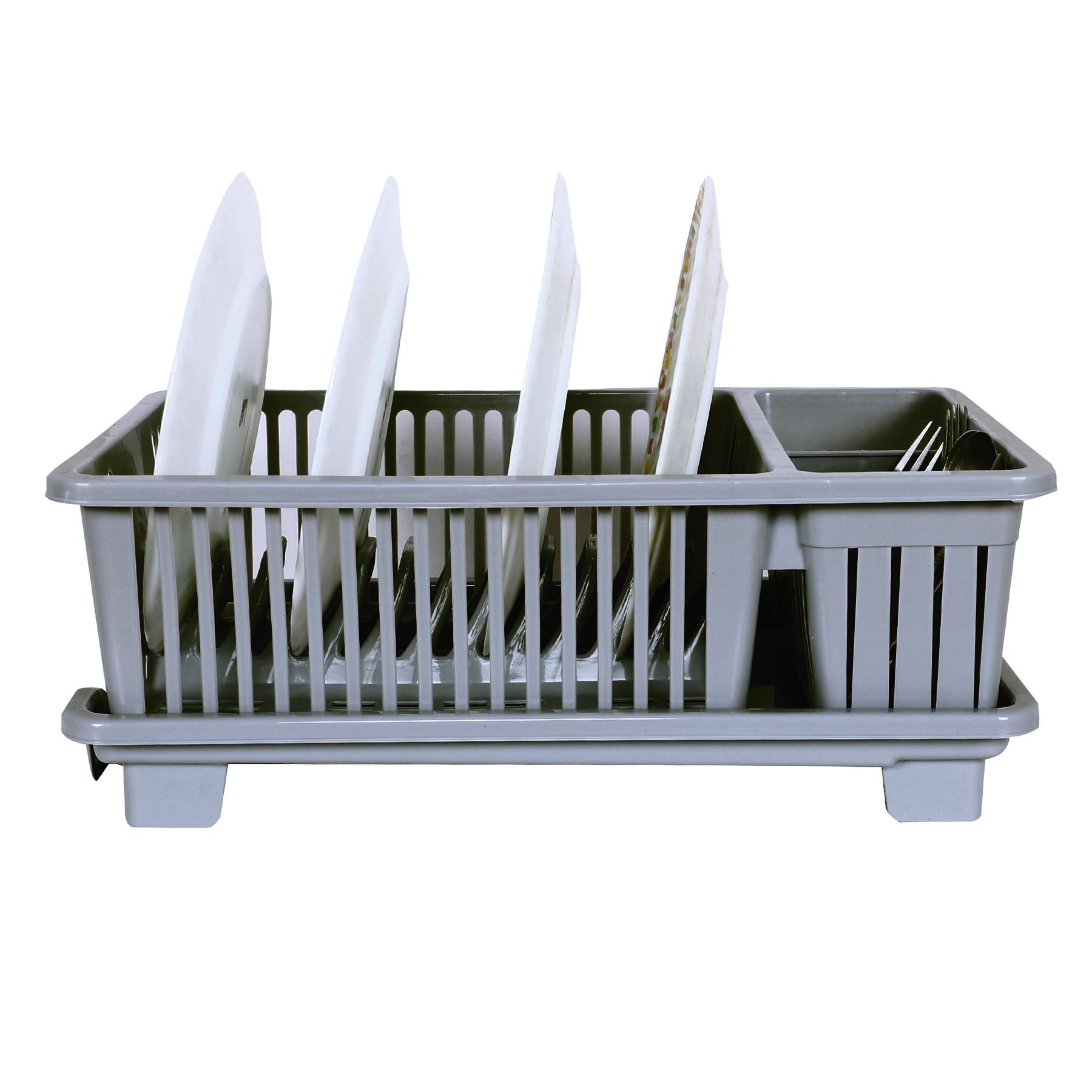 Kuber Industries Dish Drainer | Plastic Cutlery Holder | Drying Basket with Tray | Dish Drying Rack for Kitchen Utensils | Bartan Stand for Kitchen | Drying Tray | Gray