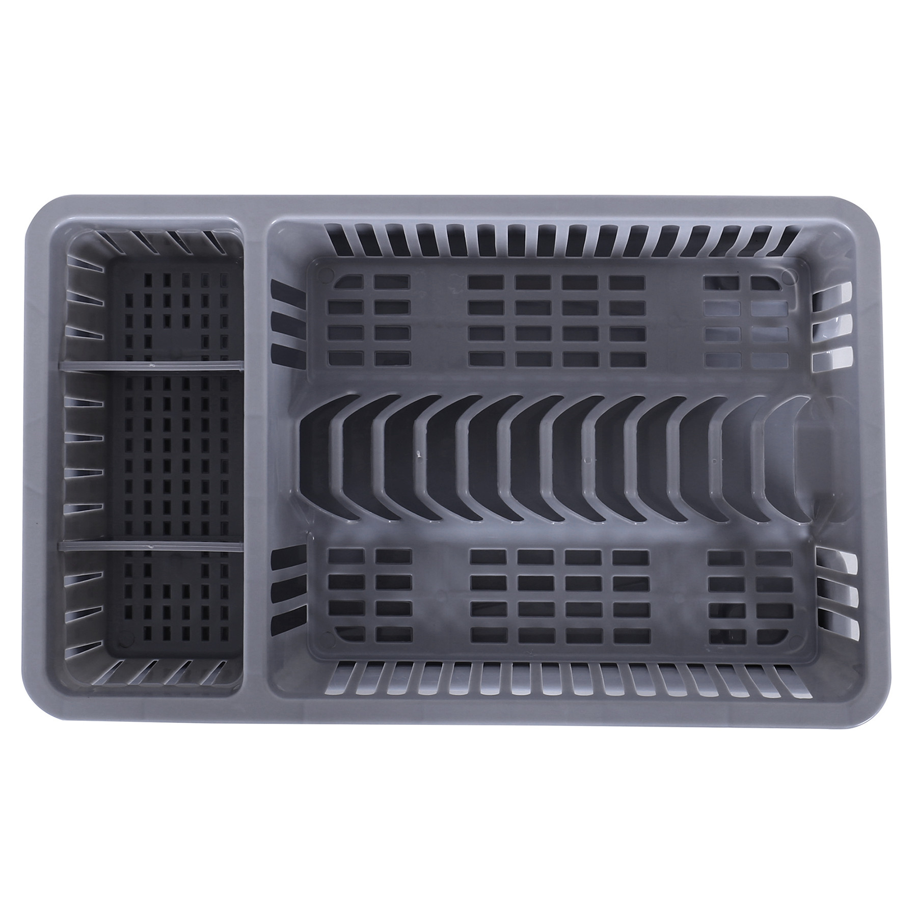 Kuber Industries Dish Drainer | Plastic Cutlery Holder | Drying Basket with Tray | Dish Drying Rack for Kitchen Utensils | Bartan Stand for Kitchen | Drying Tray | Gray