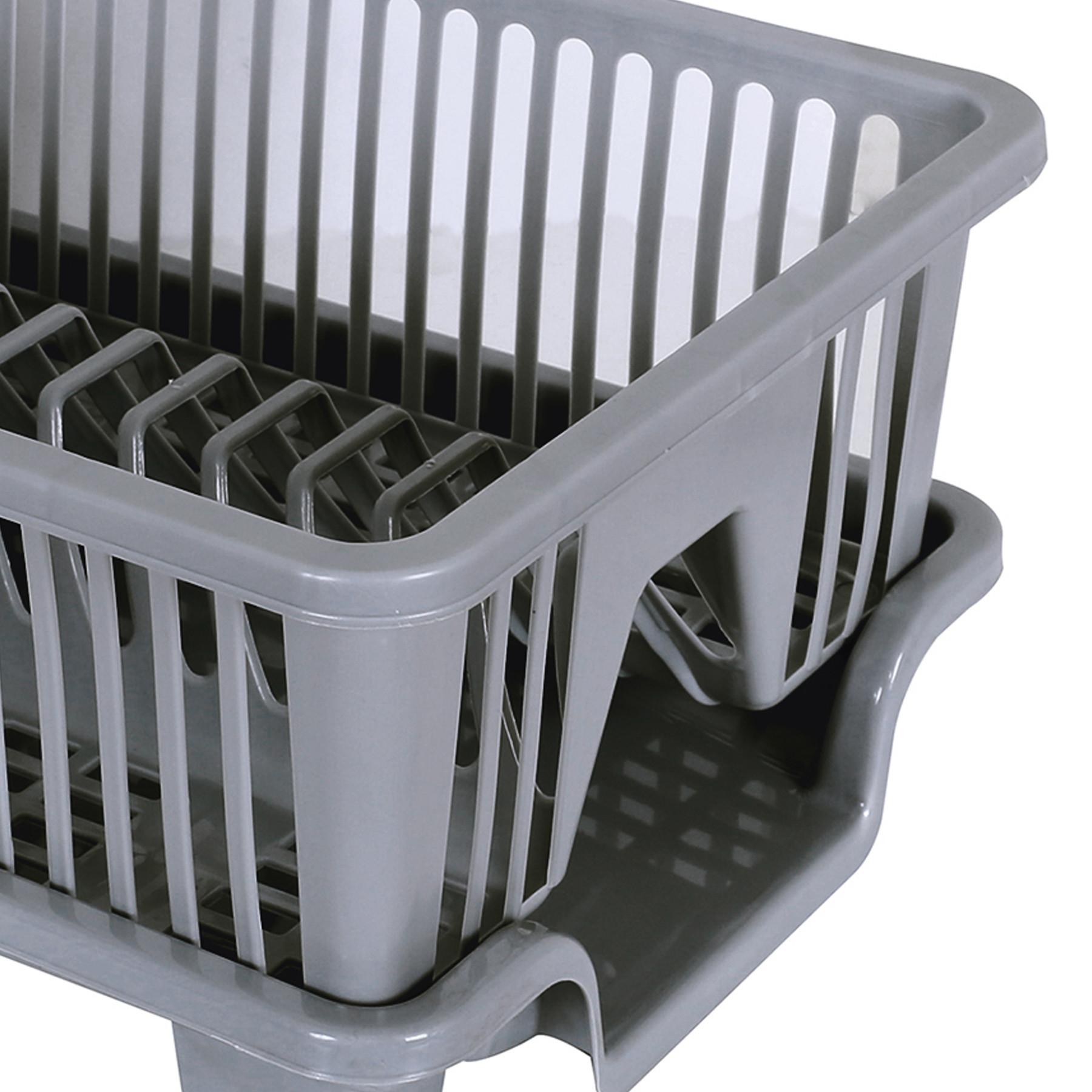 Kuber Industries Dish Drainer | Plastic Cutlery Holder | Drying Basket with Tray | Dish Drying Rack for Kitchen Utensils | Bartan Stand for Kitchen | Drying Tray | Gray