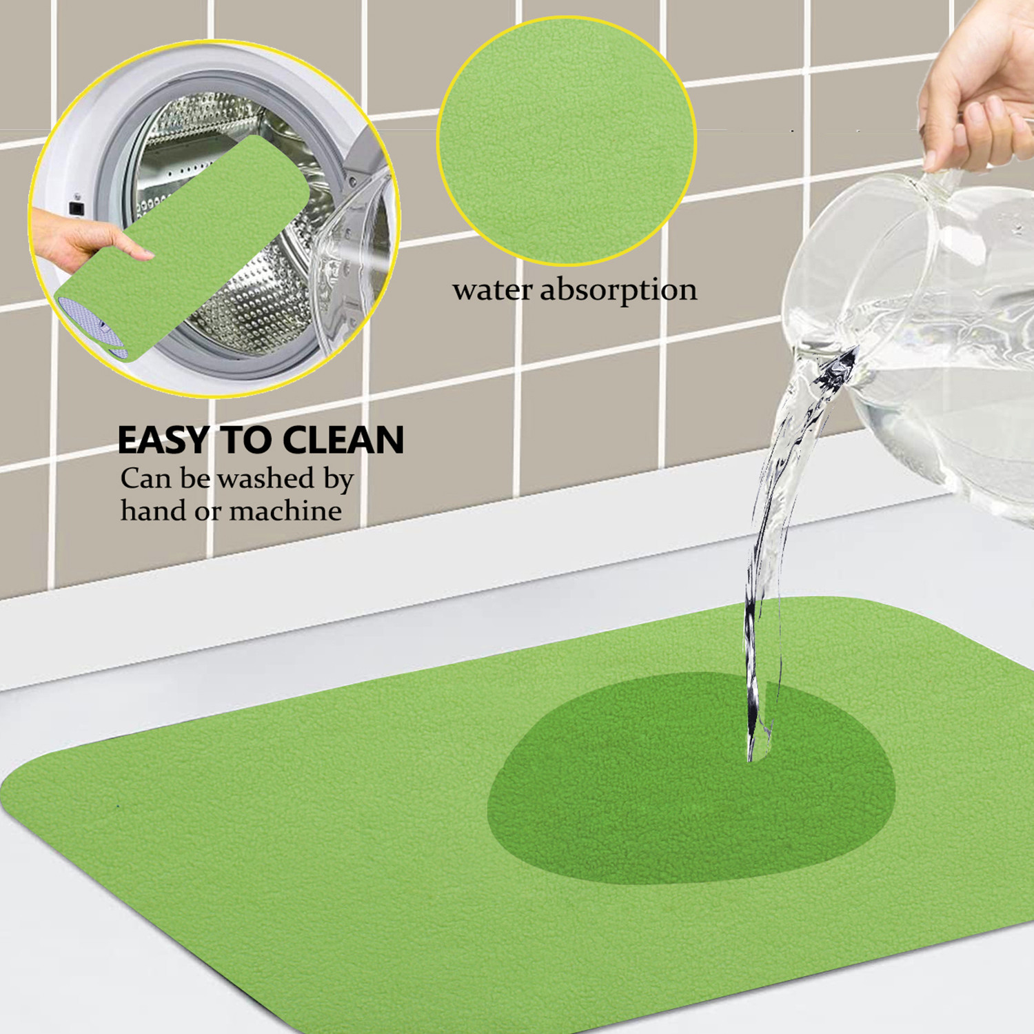 Kuber Industries Dish Dry Mat  Microfiber Drying Mat  Kitchen Drying Mat  Reversible Mat  Kitchen Absorbent Mat  Dish Dry Mat for Kitchen  50x70  Green