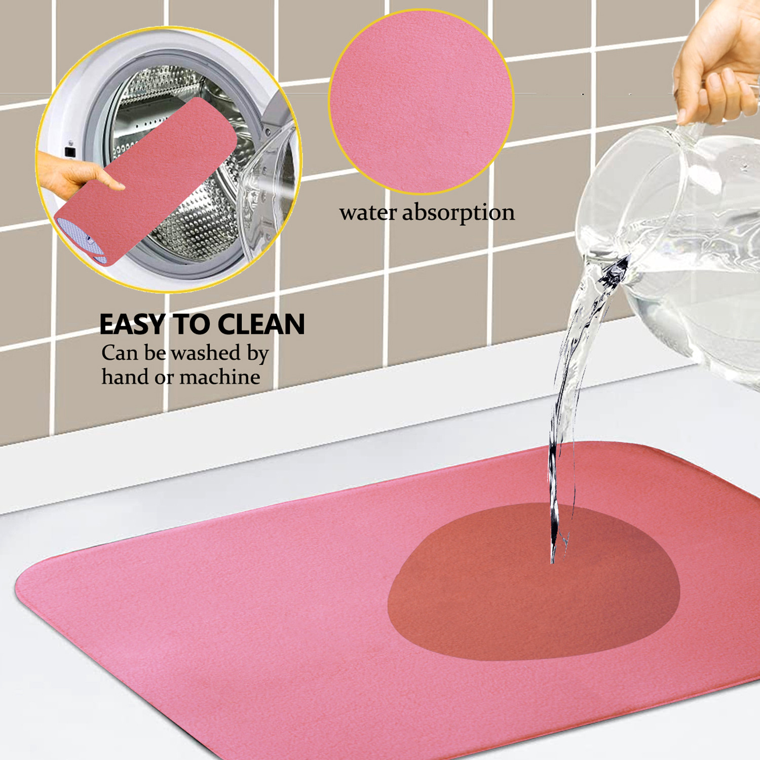 Kuber Industries Dish Dry Mat  Microfiber Drying Mat  Kitchen Drying Mat  Reversible Mat  Kitchen Absorbent Mat  Dish Dry Mat for Kitchen  38x50  Pink