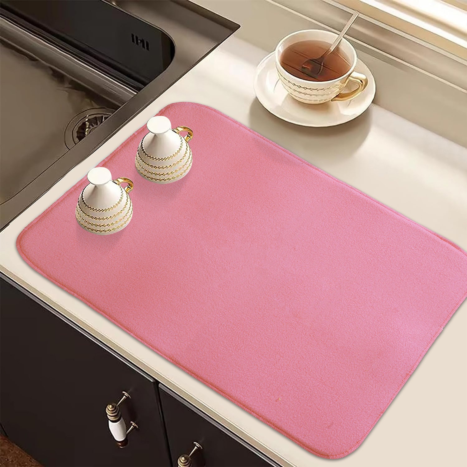 Kuber Industries Dish Dry Mat | Microfiber Drying Mat | Kitchen Drying Mat | Reversible Mat | Kitchen Absorbent Mat | Dish Dry Mat for Kitchen | 38x50 | Pink