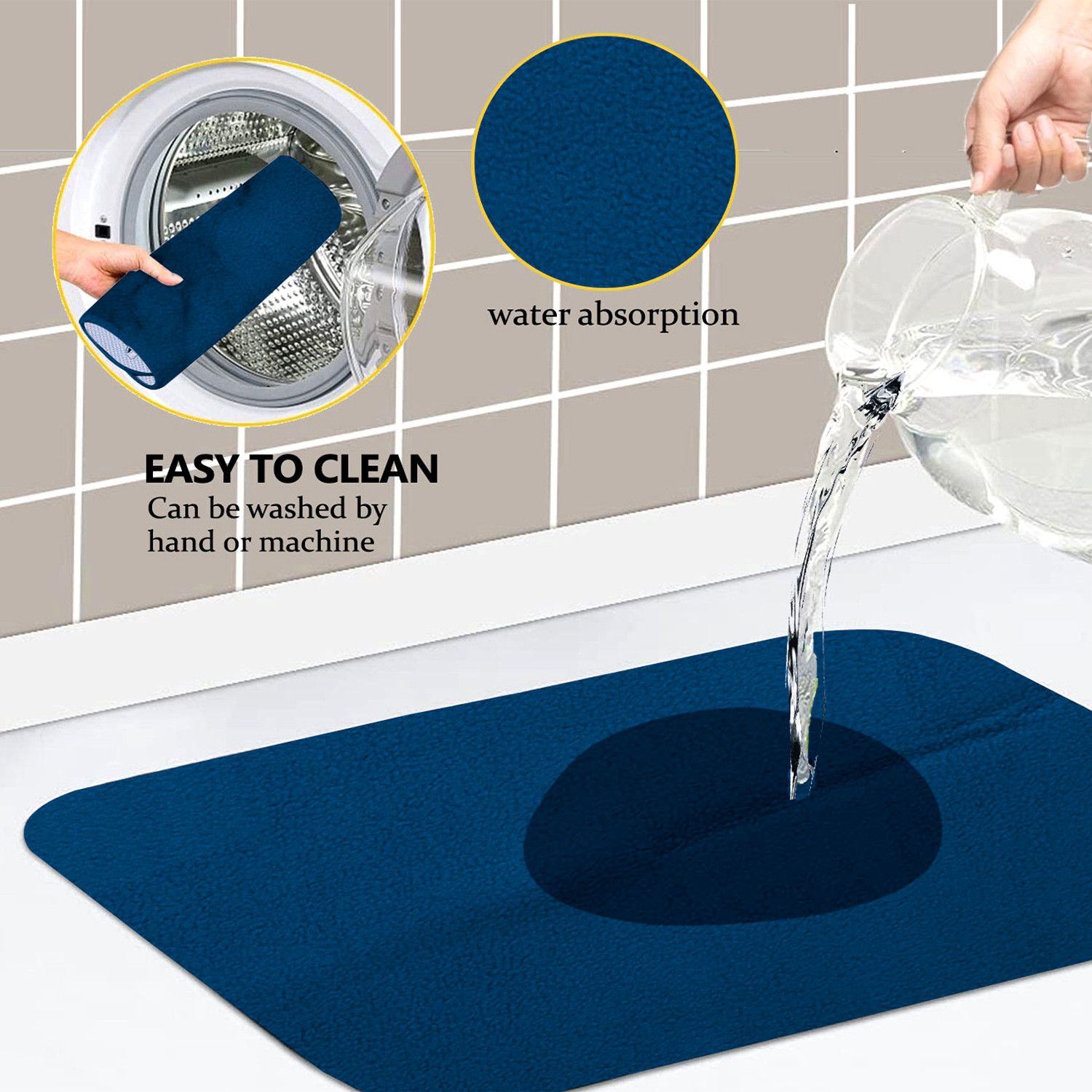 Kuber Industries Dish Dry Mat | Microfiber Drying Mat | Kitchen Drying Mat | Reversible Mat | Kitchen Absorbent Mat | Dish Dry Mat for Kitchen | 38x50 | Blue