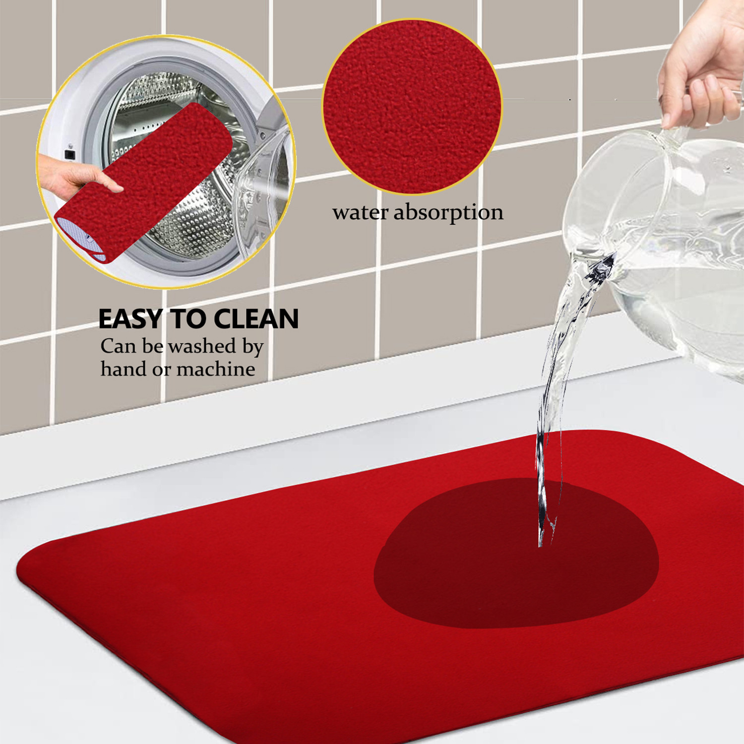 Kuber Industries Dish Dry Mat | Microfiber Drying Mat | Kitchen Drying Mat | Reversible Mat | Kitchen Absorbent Mat | Dish Dry Mat for Kitchen | 38x50 | Red