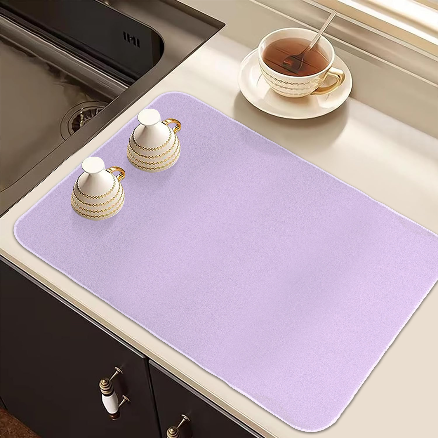 Kuber Industries Dish Dry Mat | Microfiber Drying Mat | Kitchen Drying Mat | Reversible Mat | Kitchen Absorbent Mat | Dish Dry Mat for Kitchen | 38x50 | Light Purple