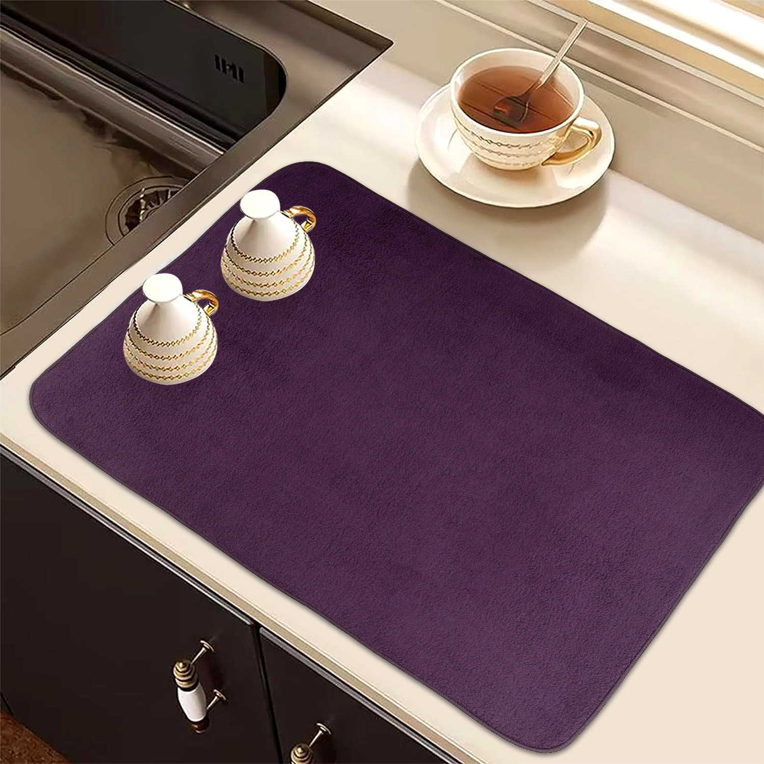 Kuber Industries Dish Dry Mat | Microfiber Drying Mat | Kitchen Drying Mat | Reversible Mat | Kitchen Absorbent Mat | Dish Dry Mat for Kitchen | 38x50 | Dark Purple