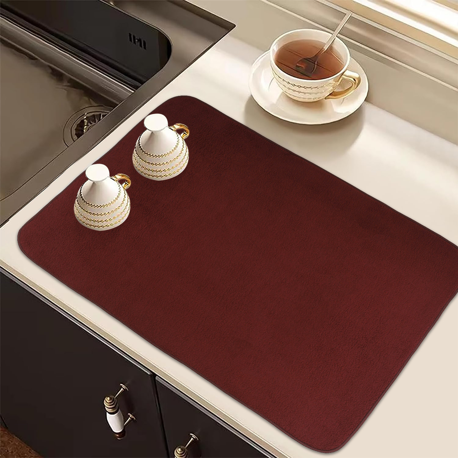 Kuber Industries Dish Dry Mat | Microfiber Drying Mat | Kitchen Drying Mat | Reversible Mat | Kitchen Absorbent Mat | Dish Dry Mat for Kitchen | 38x50 | Maroon