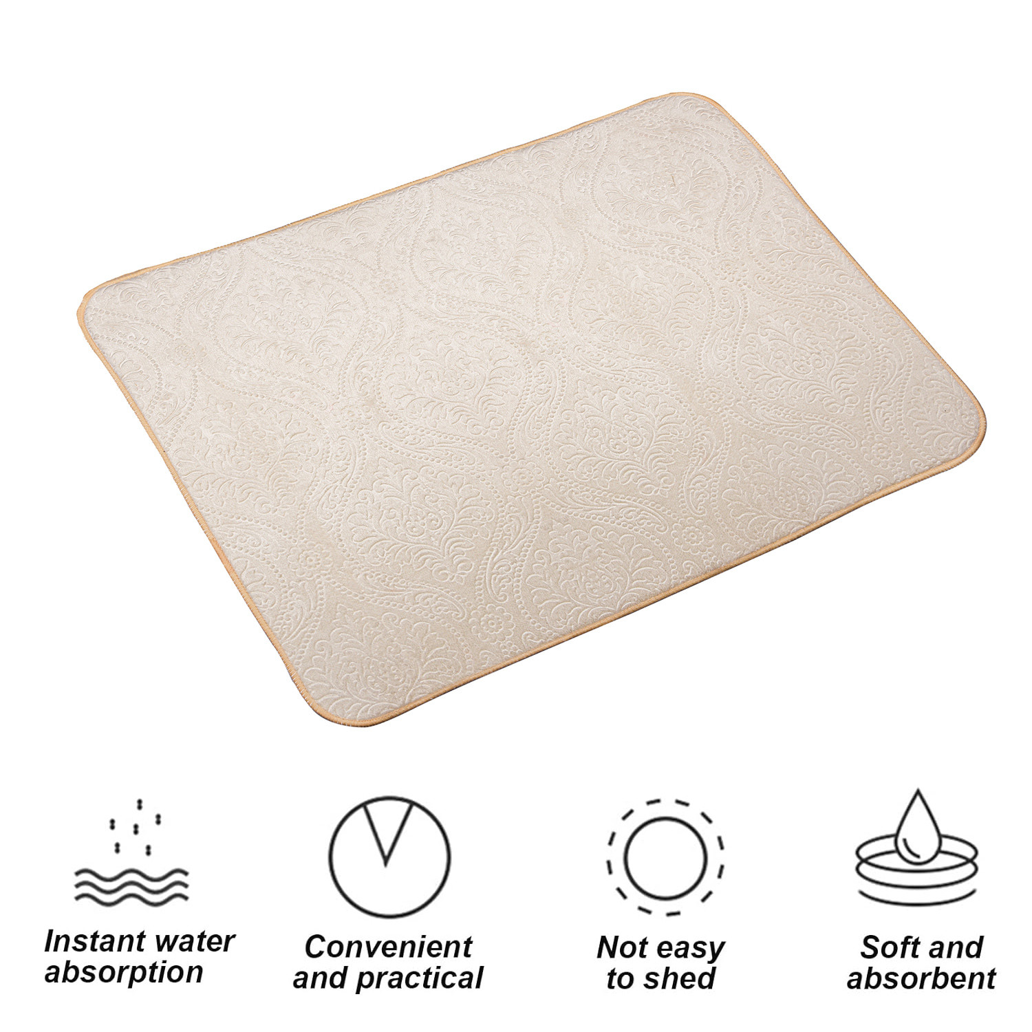 Kuber Industries Dish Dry Mat  Microfiber Drying Mat  Kitchen Drying Mat  Self Dish Dry Mat  Water Absorbent Kitchen Mat  Embossed Dish Dry Mat  50x70  Cream