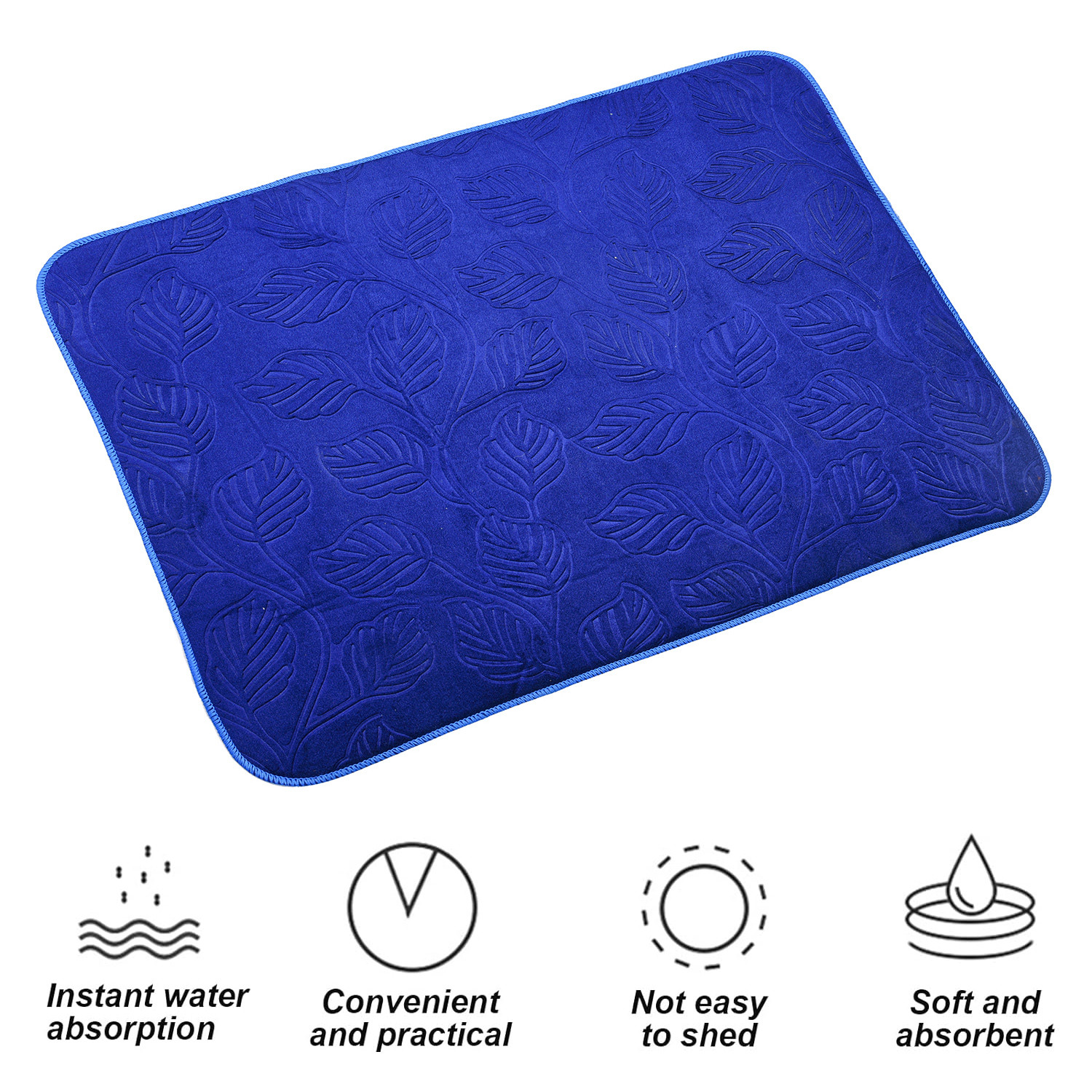 Kuber Industries Dish Dry Mat  Microfiber Drying Mat  Kitchen Drying Mat  Self Dish Dry Mat  Water Absorbent Kitchen Mat  Embossed Dish Dry Mat  38x50  Blue
