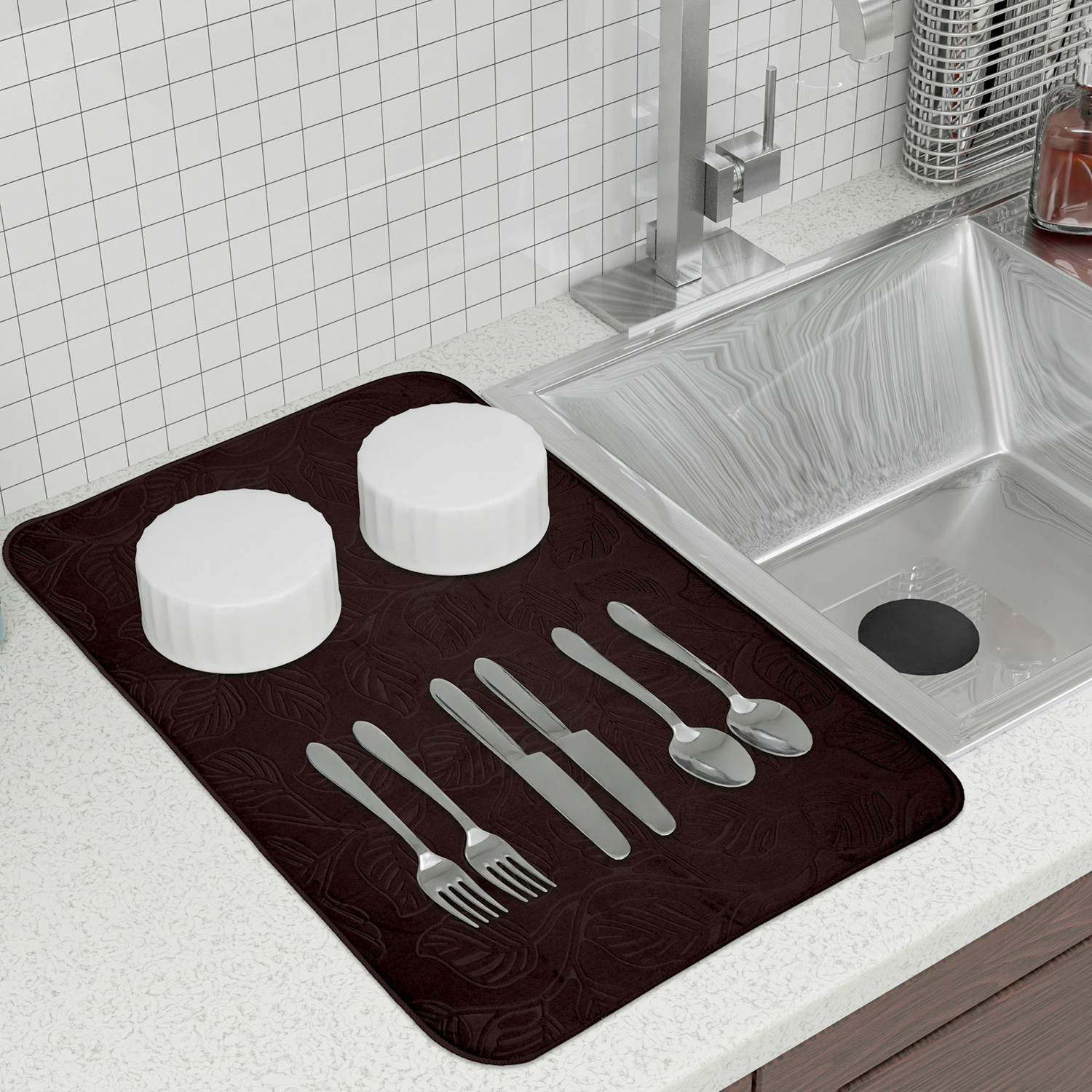 Kuber Industries Dish Dry Mat  Microfiber Drying Mat  Kitchen Drying Mat  Self Dish Dry Mat  Water Absorbent Kitchen Mat  Embossed Dish Dry Mat  38x50  Brown