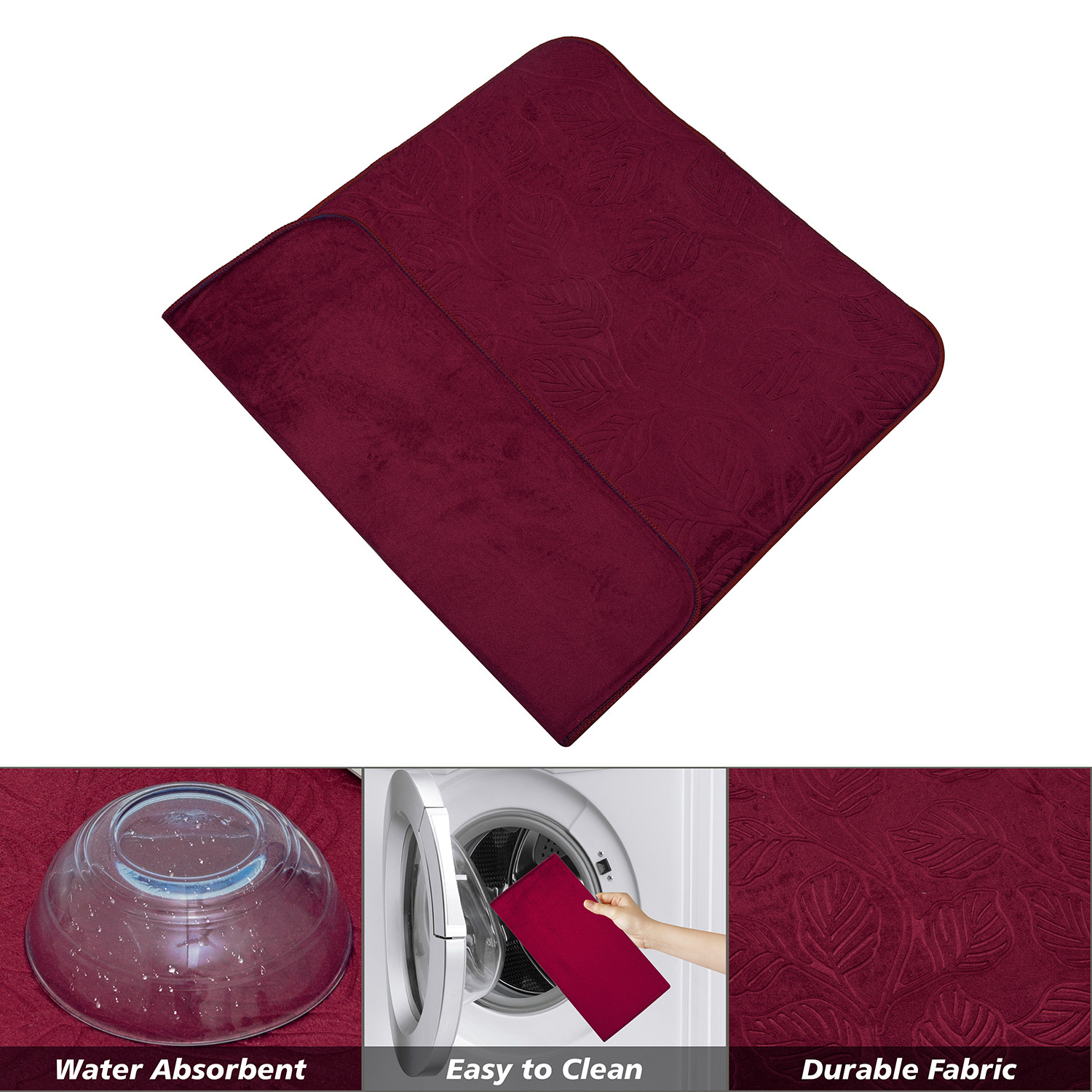 Kuber Industries Dish Dry Mat  Microfiber Drying Mat  Kitchen Drying Mat  Self Dish Dry Mat  Water Absorbent Kitchen Mat  Embossed Dish Dry Mat  38x50  Maroon