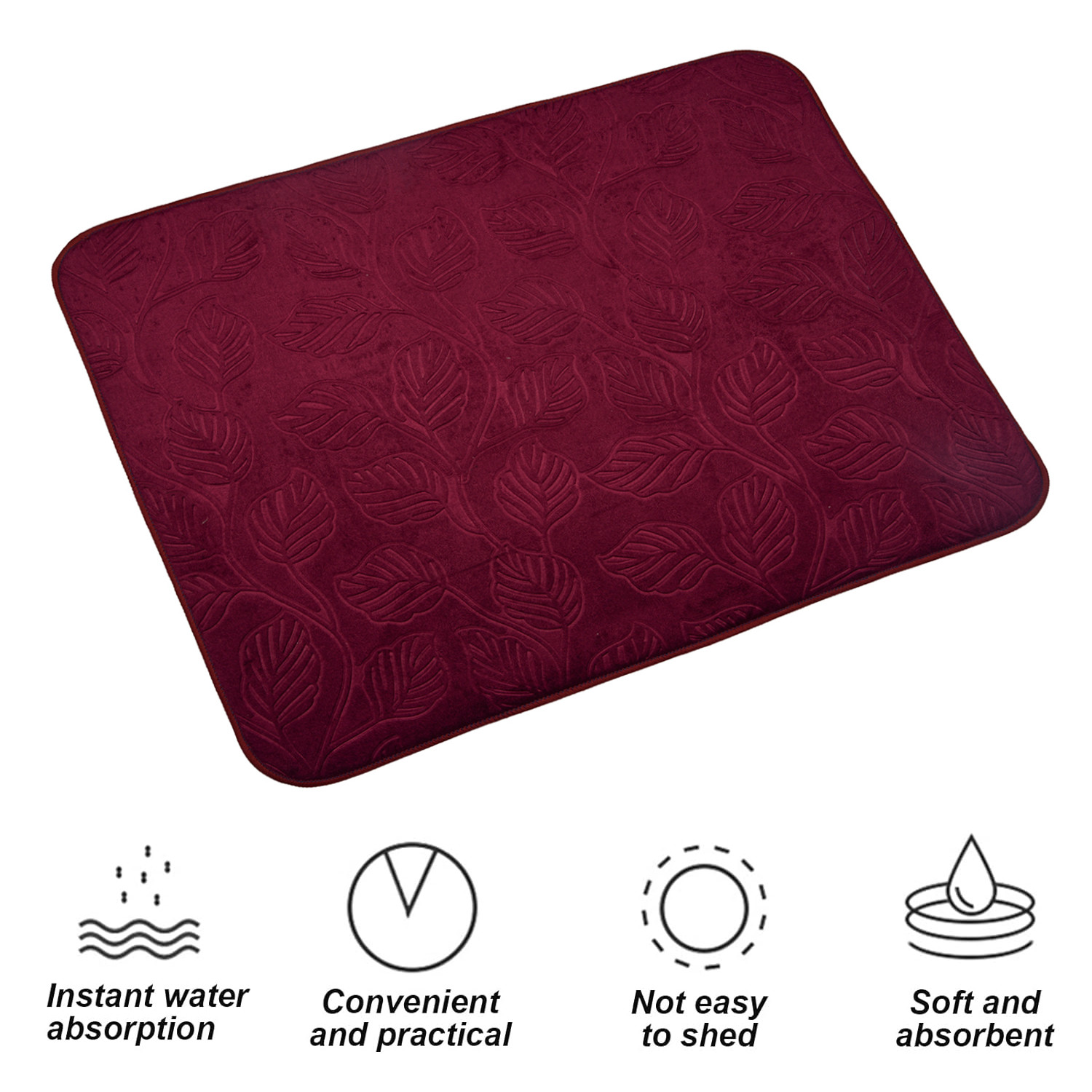 Kuber Industries Dish Dry Mat  Microfiber Drying Mat  Kitchen Drying Mat  Self Dish Dry Mat  Water Absorbent Kitchen Mat  Embossed Dish Dry Mat  38x50  Maroon