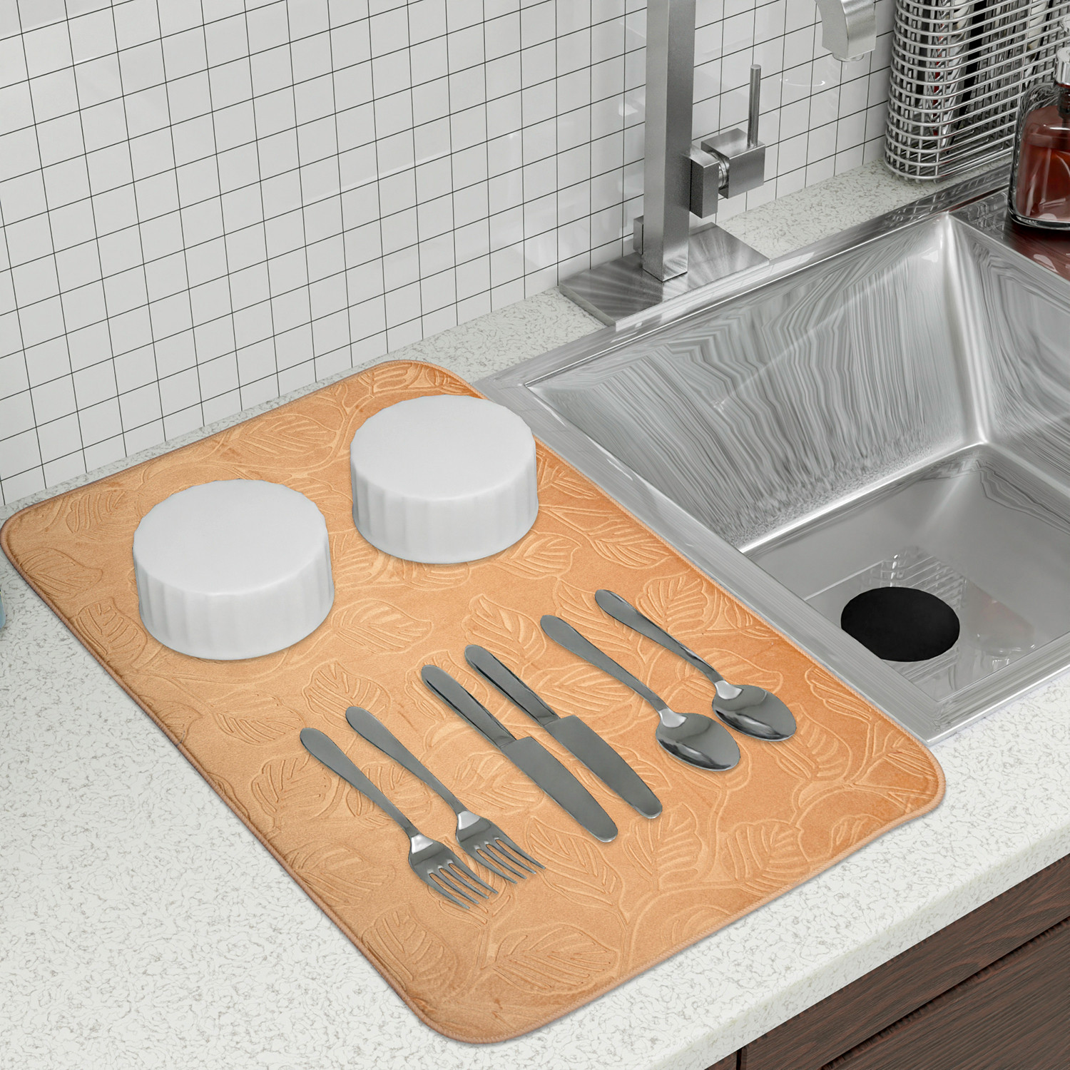 Kuber Industries Dish Dry Mat  Microfiber Drying Mat  Kitchen Drying Mat  Self Dish Dry Mat  Water Absorbent Kitchen Mat  Embossed Dish Dry Mat  38x50  Golden