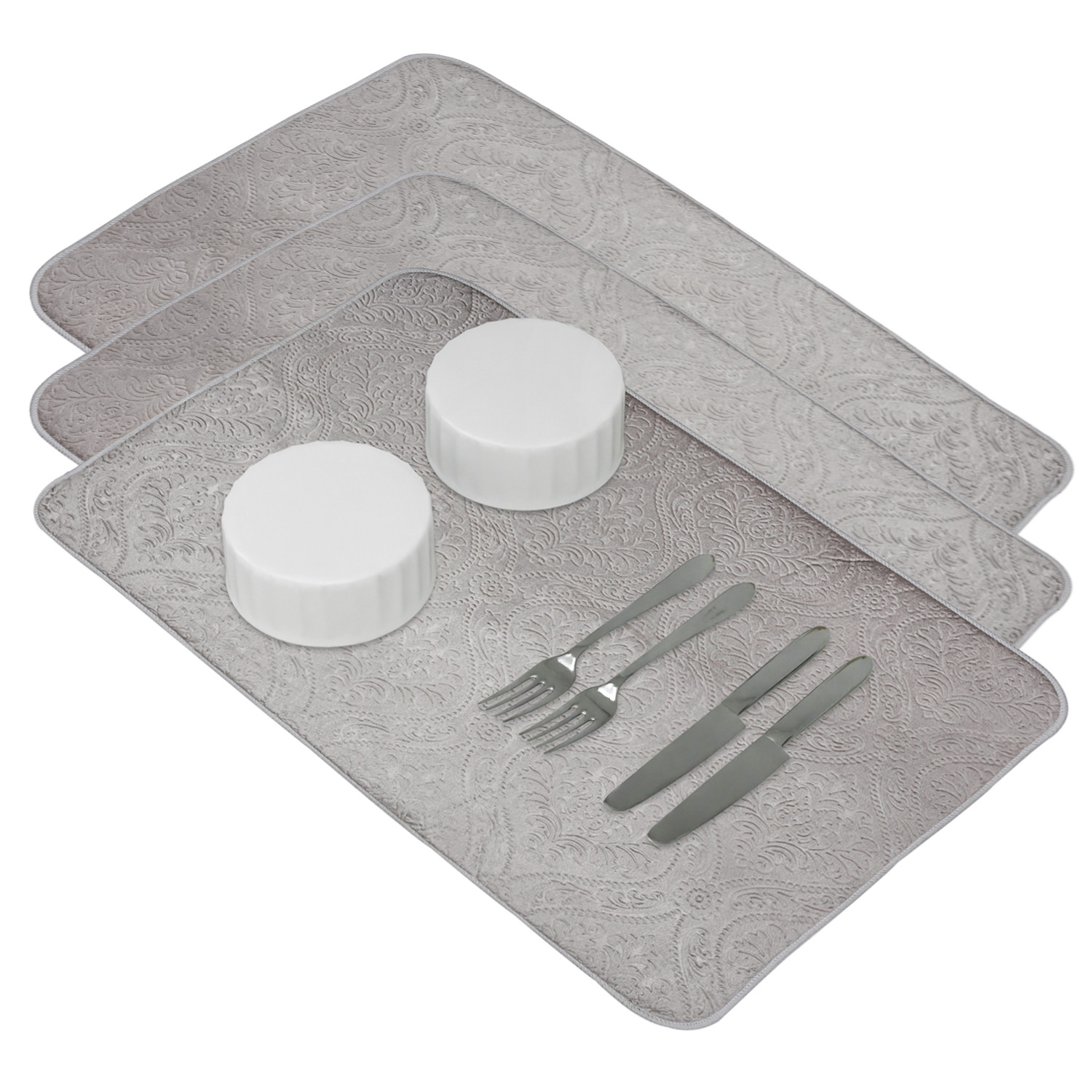 Kuber Industries Dish Dry Mat | Microfiber Drying Mat | Kitchen Drying Mat | Self Dish Dry Mat | Water Absorbent Kitchen Mat | Embossed Dish Dry Mat | 38x50 | Gray