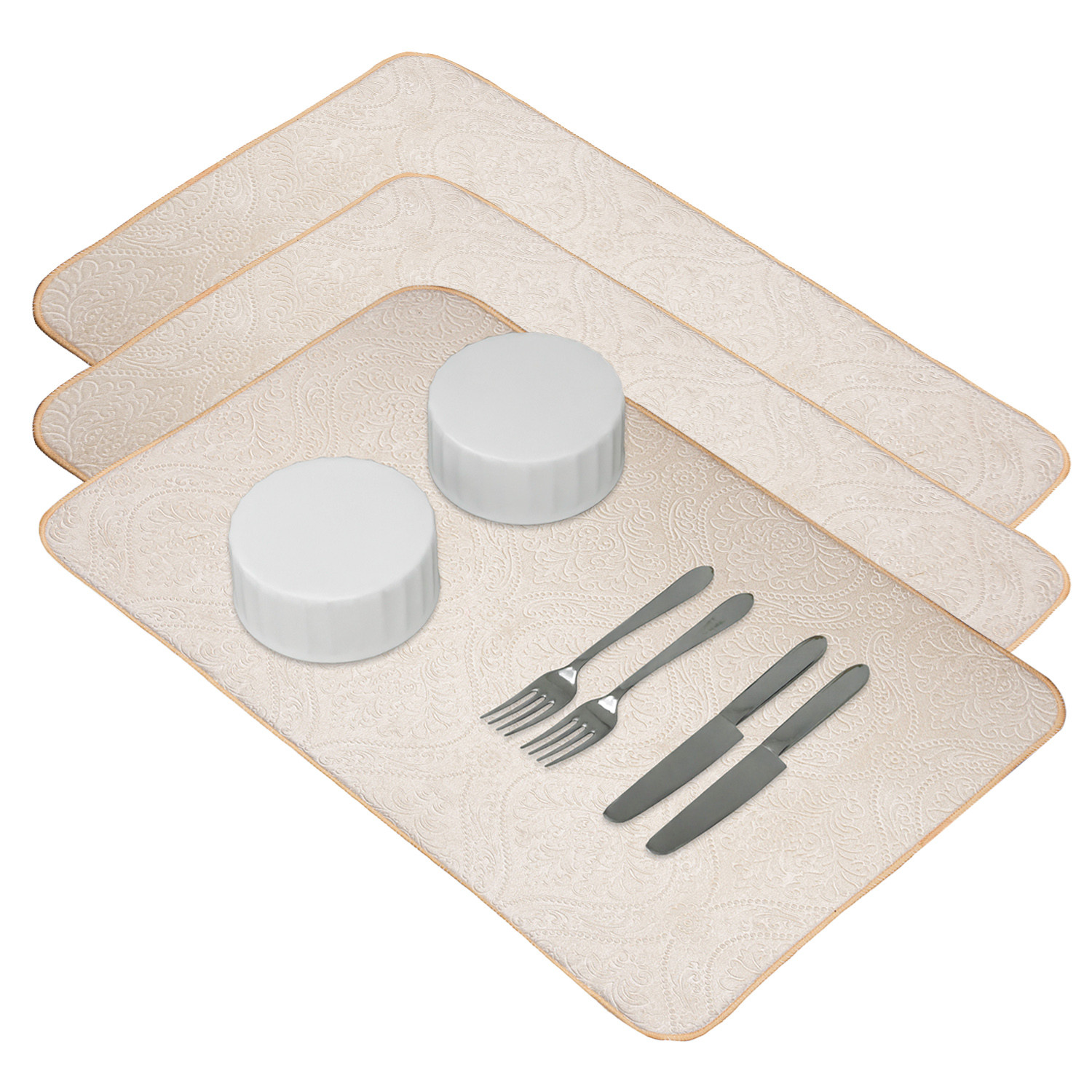 Kuber Industries Dish Dry Mat | Microfiber Drying Mat | Kitchen Drying Mat | Self Dish Dry Mat | Water Absorbent Kitchen Mat | Embossed Dish Dry Mat | 50x70 | Cream