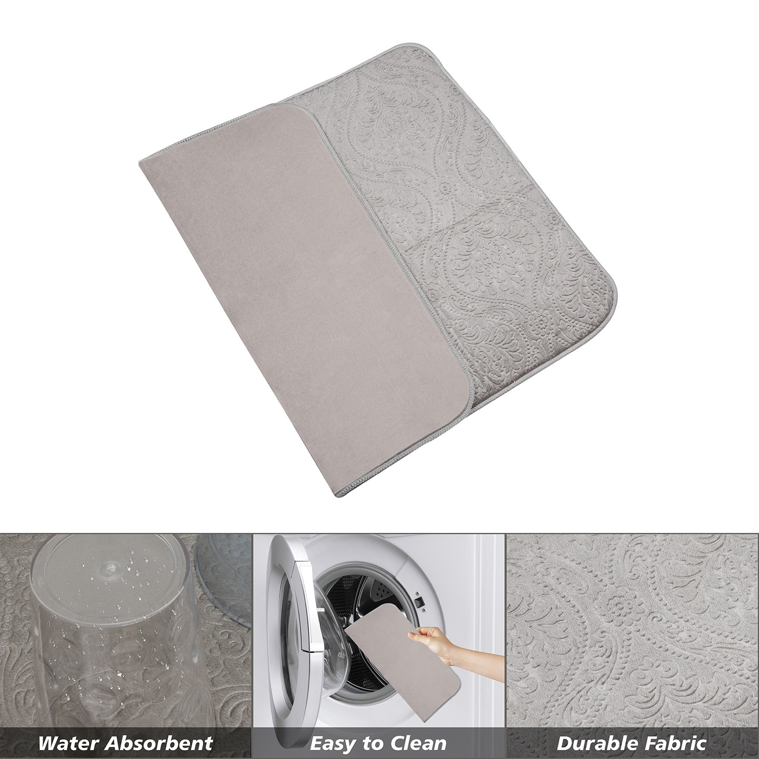 Kuber Industries Dish Dry Mat | Microfiber Drying Mat | Kitchen Drying Mat | Self Dish Dry Mat | Water Absorbent Kitchen Mat | Embossed Dish Dry Mat | 50x70 | Gray