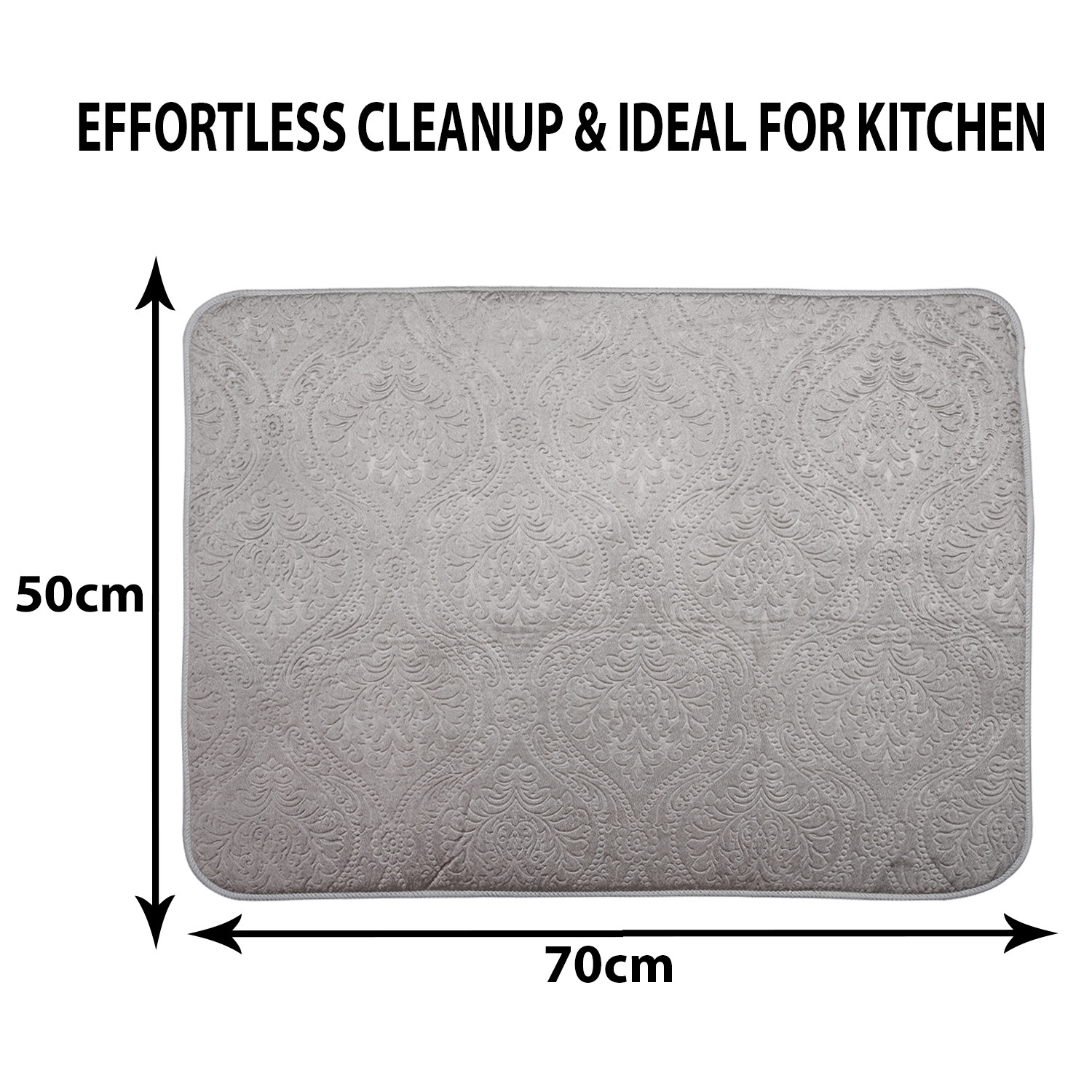 Kuber Industries Dish Dry Mat | Microfiber Drying Mat | Kitchen Drying Mat | Self Dish Dry Mat | Water Absorbent Kitchen Mat | Embossed Dish Dry Mat | 50x70 | Gray
