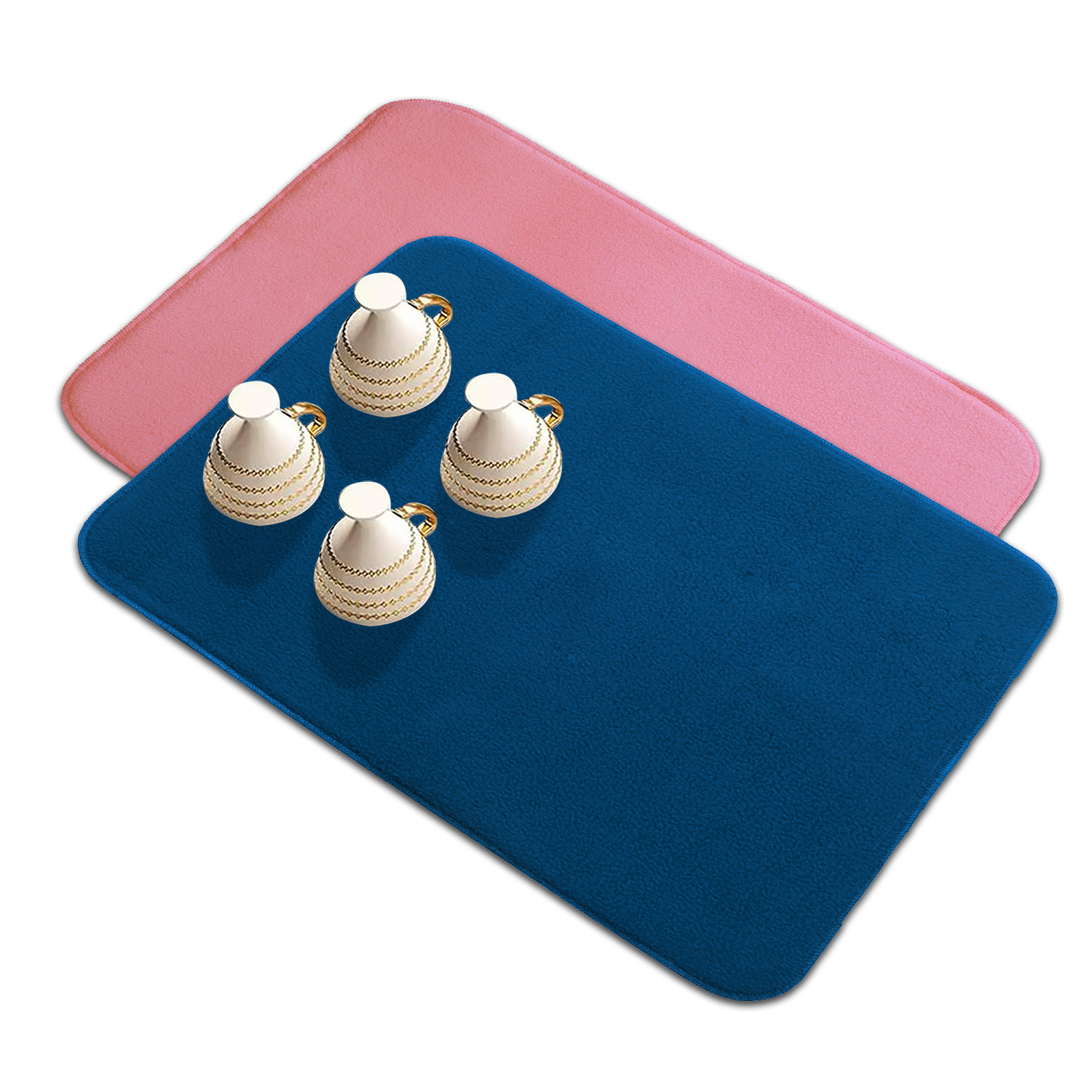 Kuber Industries Dish Dry Mat | Microfiber Drying Mat | Reversible Kitchen Drying Mat | Absorbent Mat | Kitchen Dish Dry Mat | 38x50 | Pack of 2 | Pink & Blue