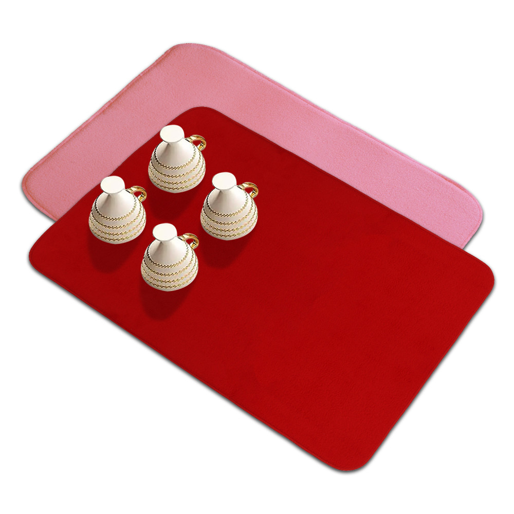 Kuber Industries Dish Dry Mat | Microfiber Drying Mat | Reversible Kitchen Drying Mat | Absorbent Mat | Kitchen Dish Dry Mat | 38x50 | Pack of 2 | Pink &amp; Red
