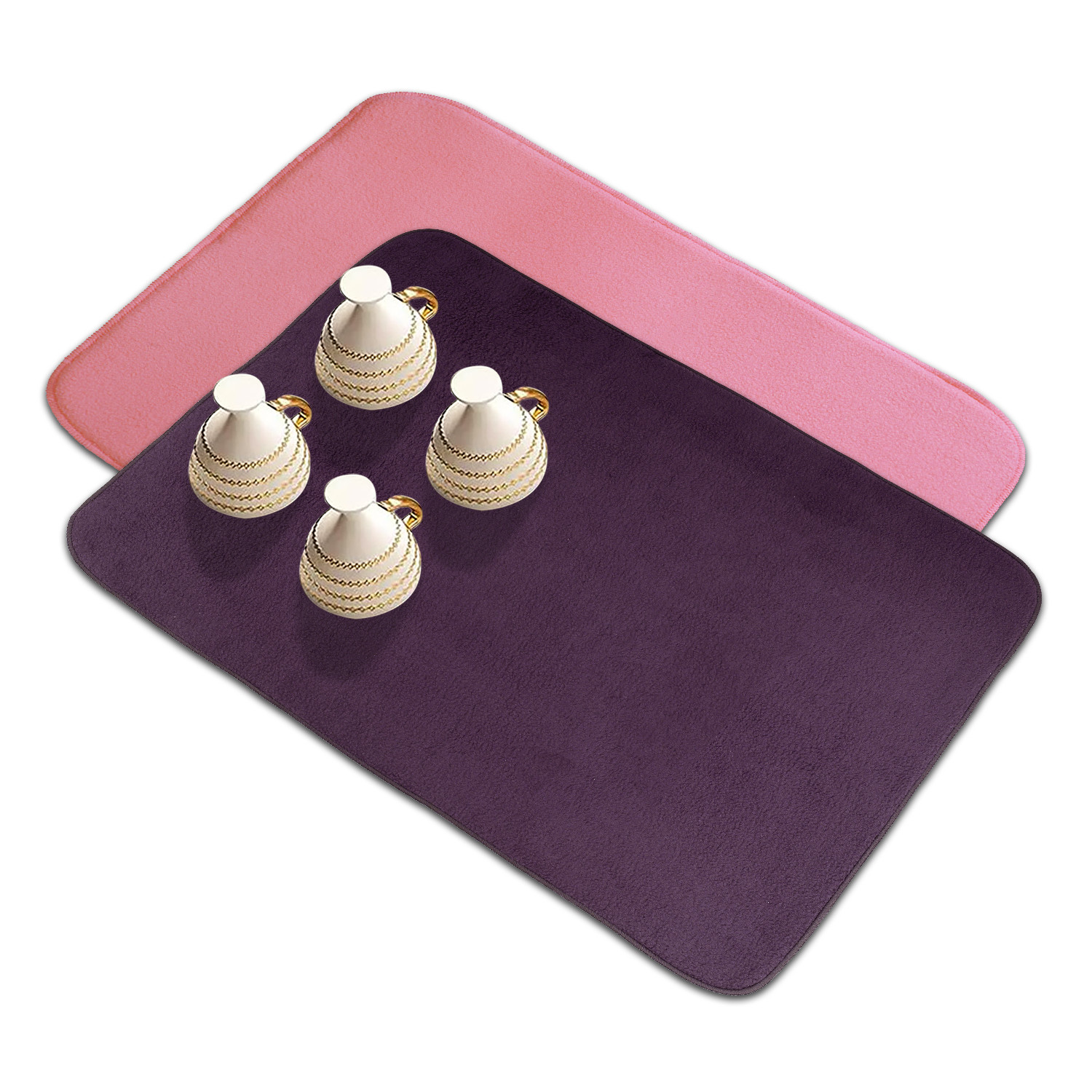 Kuber Industries Dish Dry Mat | Microfiber Drying Mat | Reversible Kitchen Drying Mat | Absorbent Mat | Kitchen Dish Dry Mat | 38x50 | Pack of 2 | Pink & Dark Purple