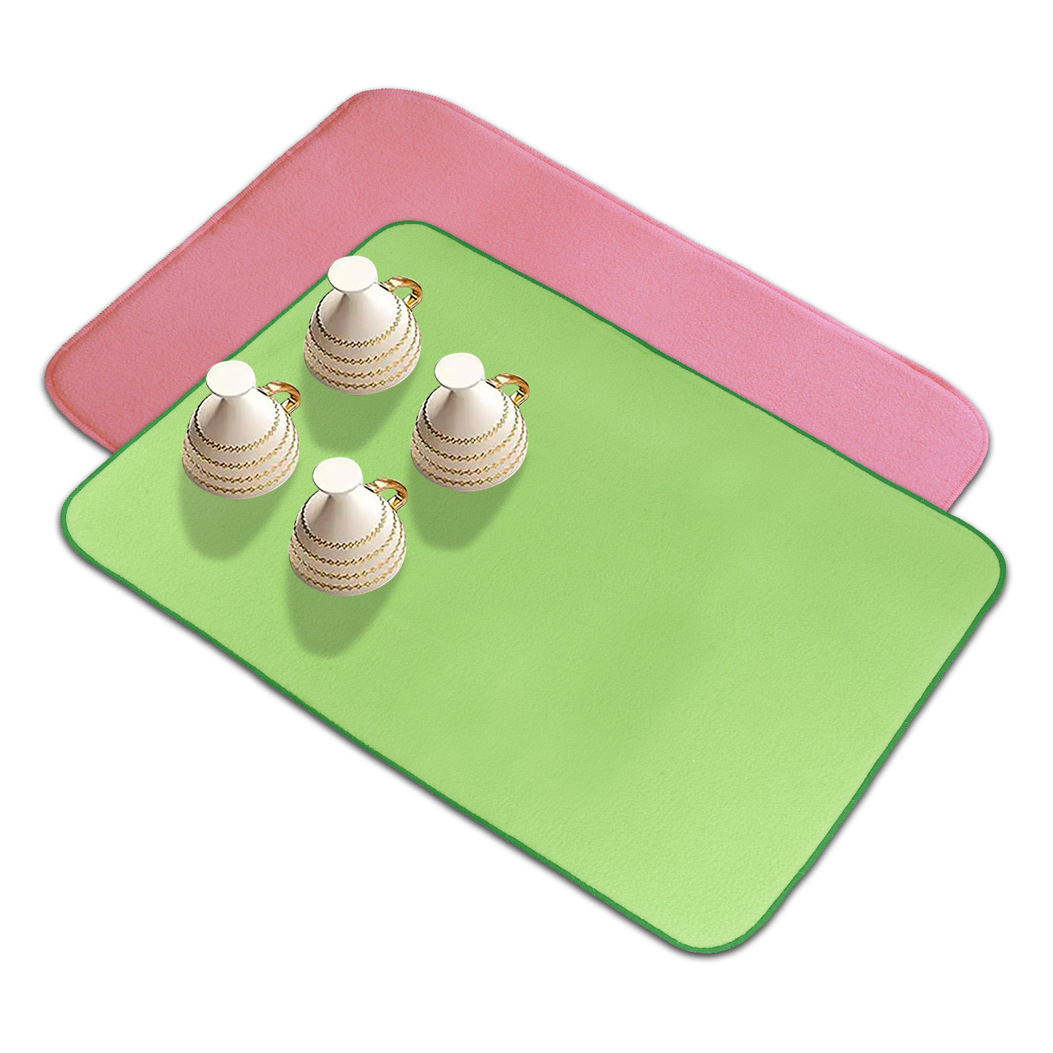 Kuber Industries Dish Dry Mat | Microfiber Drying Mat | Reversible Kitchen Drying Mat | Absorbent Mat | Kitchen Dish Dry Mat | 38x50 | Pack of 2 | Pink & Green