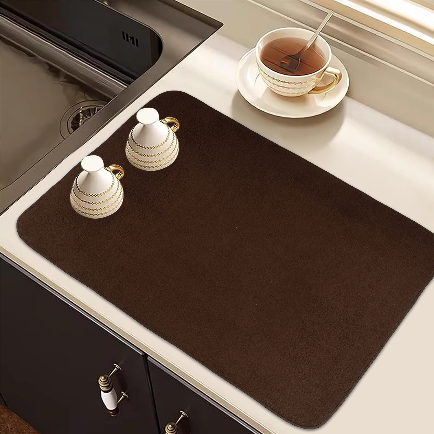 Kuber Industries Dish Dry Mat | Microfiber Drying Mat | Reversible Kitchen Drying Mat | Absorbent Mat | Kitchen Dish Dry Mat | 38x50 | Pack of 2 | Pink & Brown