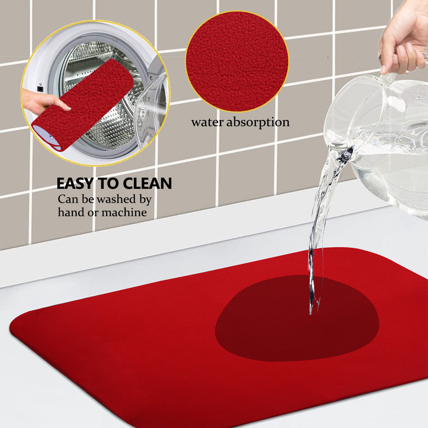Kuber Industries Dish Dry Mat | Microfiber Drying Mat | Reversible Kitchen Drying Mat | Absorbent Mat | Kitchen Dish Dry Mat | 38x50 | Pack of 2 | Blue & Red