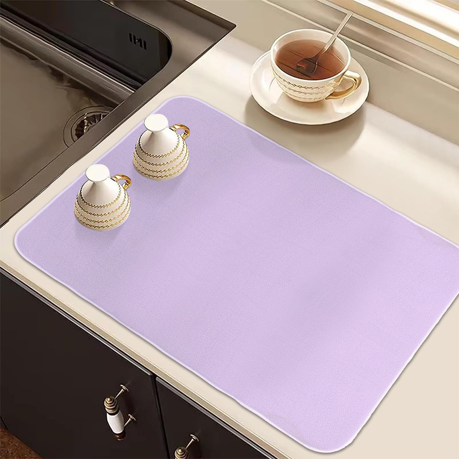 Kuber Industries Dish Dry Mat | Microfiber Drying Mat | Reversible Kitchen Drying Mat | Absorbent Mat | Kitchen Dish Dry Mat | 38x50 | Pack of 2 | Blue & Light Purple