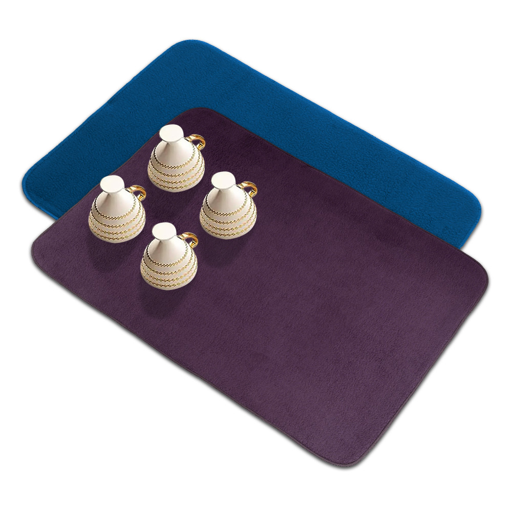 Kuber Industries Dish Dry Mat | Microfiber Drying Mat | Reversible Kitchen Drying Mat | Absorbent Mat | Kitchen Dish Dry Mat | 38x50 | Pack of 2 | Blue &amp; Dark Purple