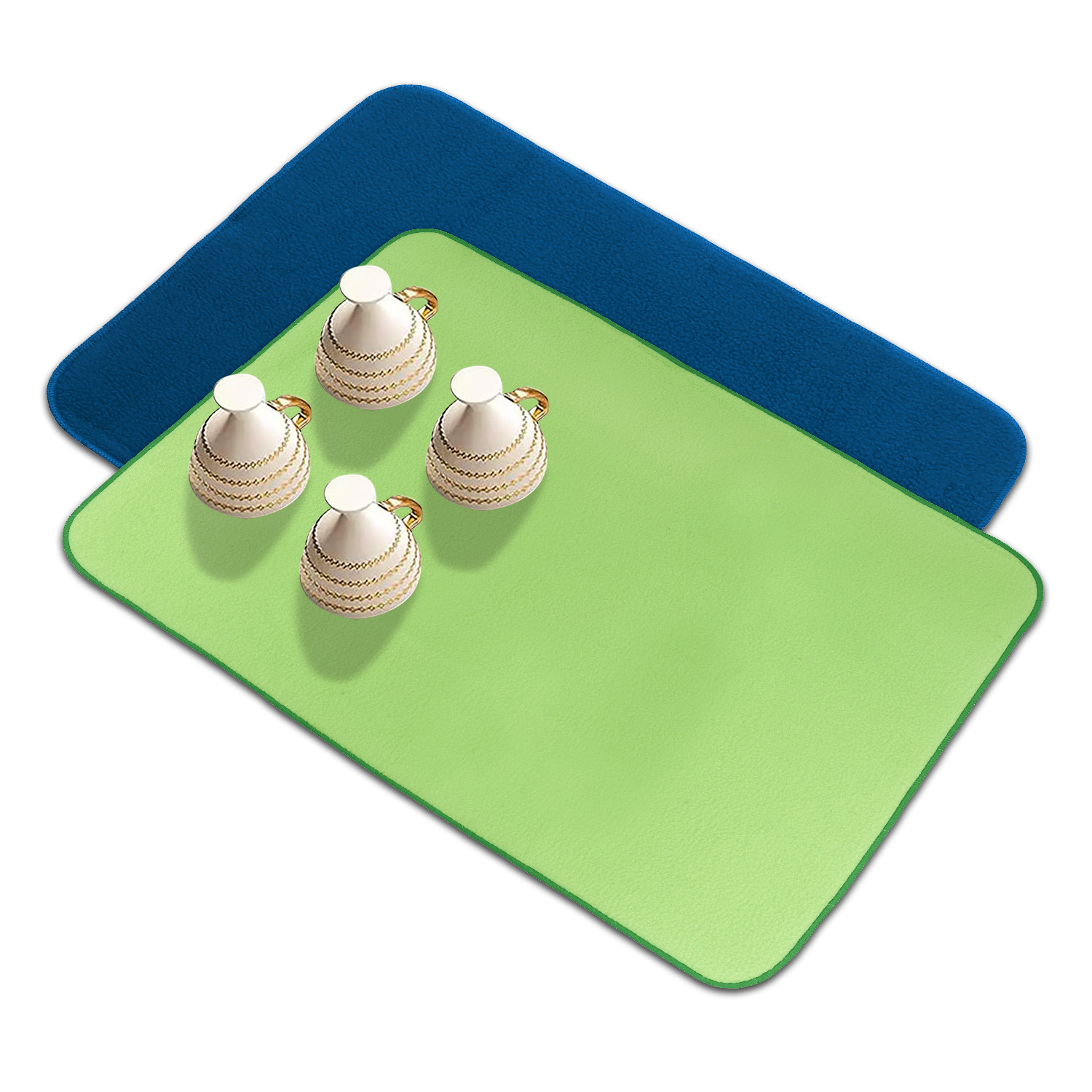 Kuber Industries Dish Dry Mat | Microfiber Drying Mat | Reversible Kitchen Drying Mat | Absorbent Mat | Kitchen Dish Dry Mat | 38x50 | Pack of 2 | Blue & Green