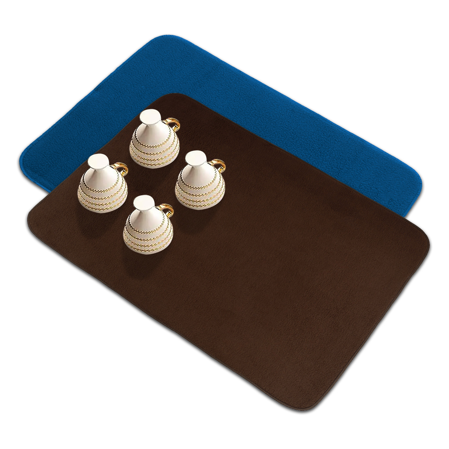 Kuber Industries Dish Dry Mat | Microfiber Drying Mat | Reversible Kitchen Drying Mat | Absorbent Mat | Kitchen Dish Dry Mat | 38x50 | Pack of 2 | Blue & Brown