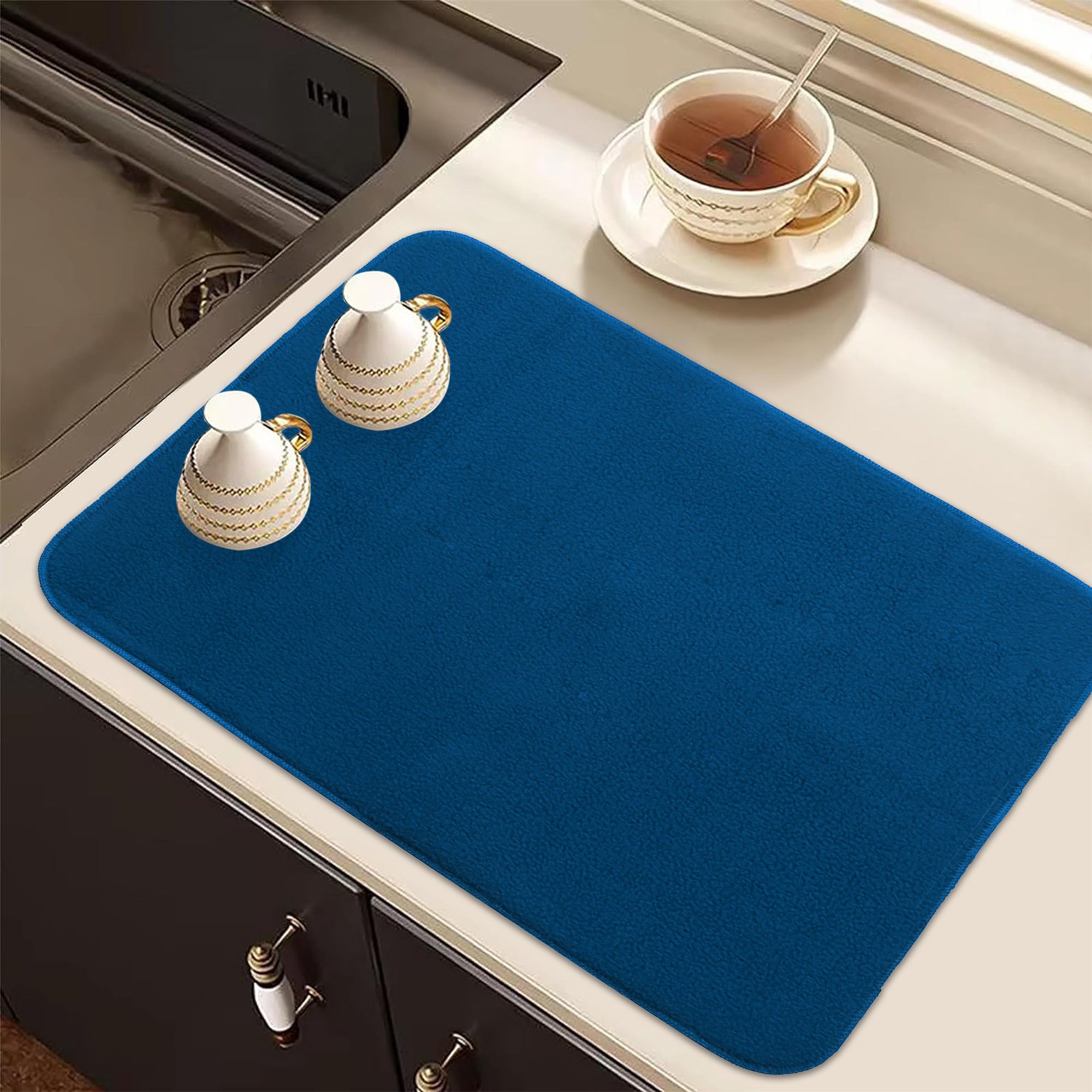 Kuber Industries Dish Dry Mat | Microfiber Drying Mat | Reversible Kitchen Drying Mat | Absorbent Mat | Kitchen Dish Dry Mat | 38x50 | Pack of 2 | Blue & Brown