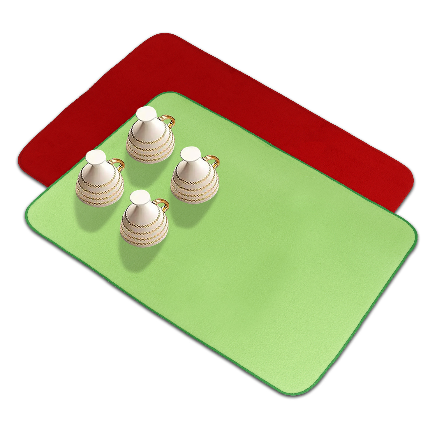 Kuber Industries Dish Dry Mat | Microfiber Drying Mat | Reversible Kitchen Drying Mat | Absorbent Mat | Kitchen Dish Dry Mat | 38x50 | Pack of 2 | Red & Green