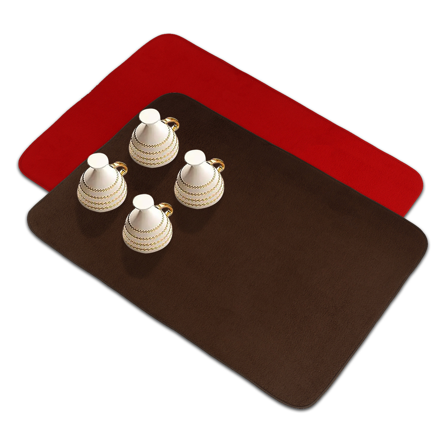 Kuber Industries Dish Dry Mat | Microfiber Drying Mat | Reversible Kitchen Drying Mat | Absorbent Mat | Kitchen Dish Dry Mat | 38x50 | Pack of 2 | Red & Brown