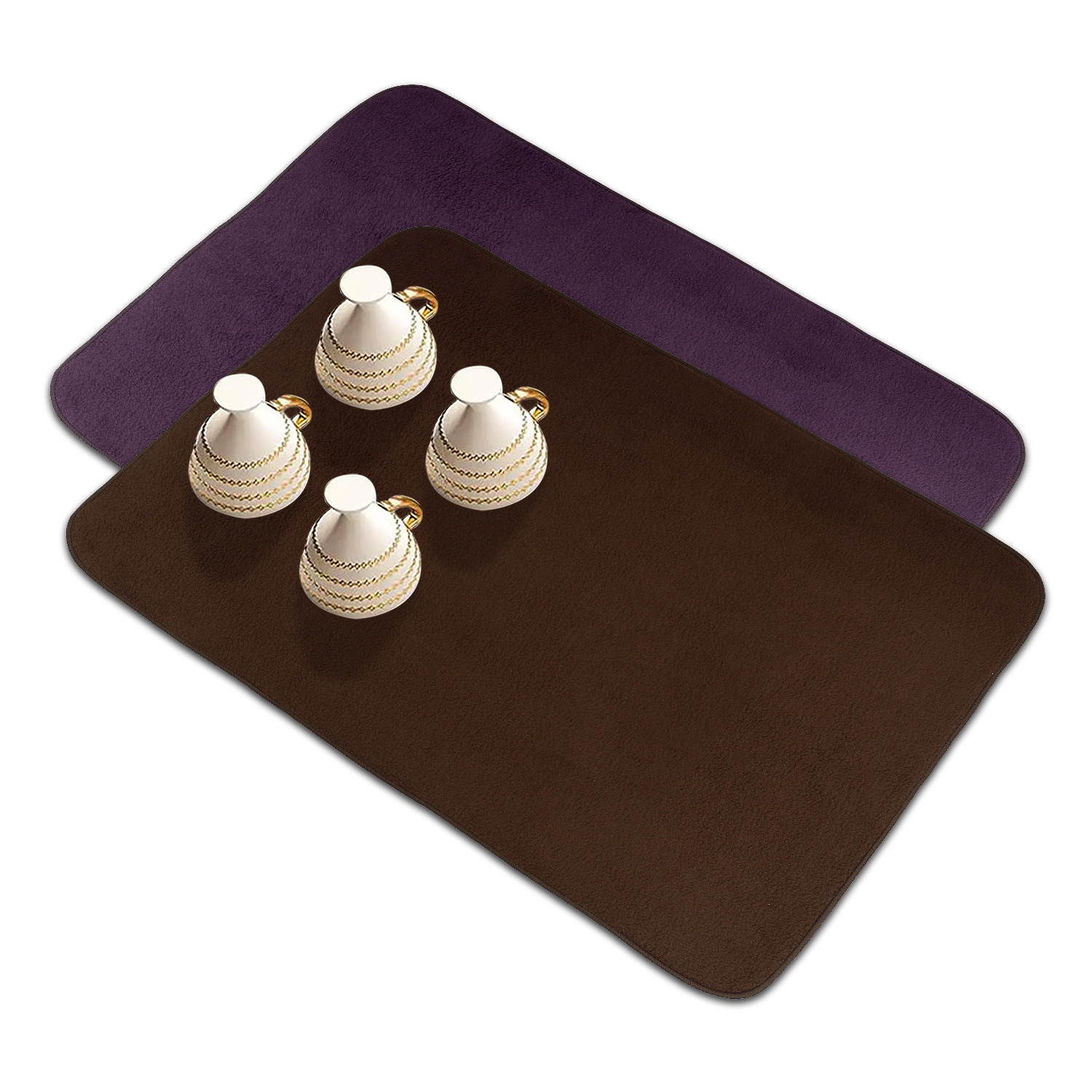 Kuber Industries Dish Dry Mat | Microfiber Drying Mat | Reversible Kitchen Drying Mat | Absorbent Mat | Kitchen Dish Dry Mat | 38x50 | Pack of 2 | Dark Purple & Brown