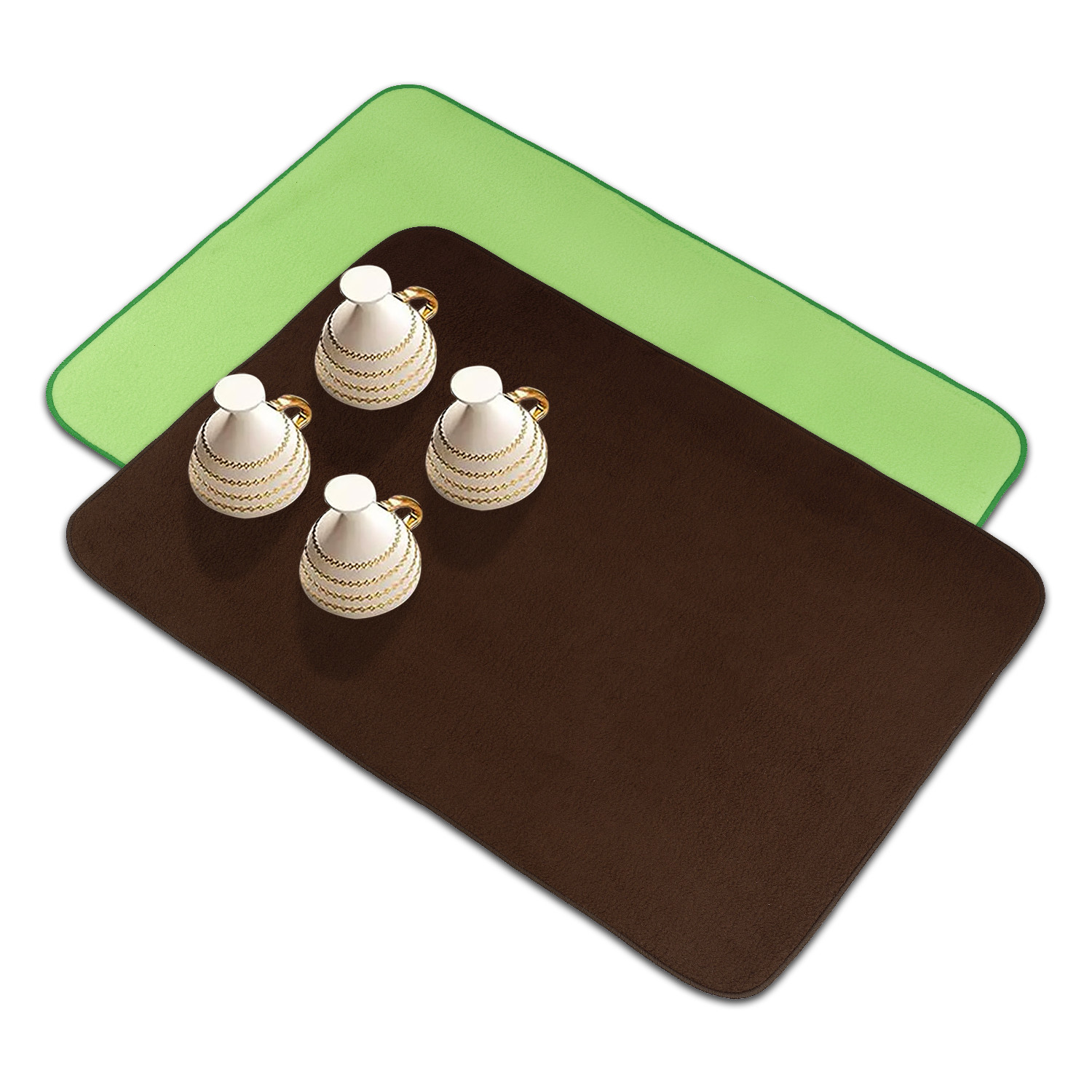 Kuber Industries Dish Dry Mat | Microfiber Drying Mat | Reversible Kitchen Drying Mat | Absorbent Mat | Kitchen Dish Dry Mat | 38x50 | Pack of 2 | Green & Brown