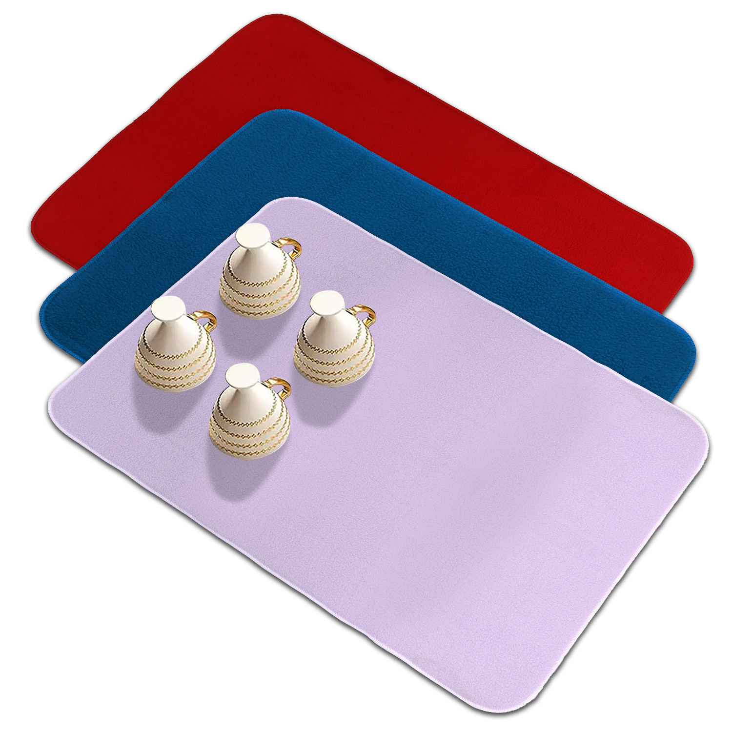 Kuber Industries Dish Dry Mat | Microfiber Drying Mat | Reversible Kitchen Drying Mat | Absorbent Mat | Kitchen Dish Dry Mat | 38x50 | Pack of 3 | Multi