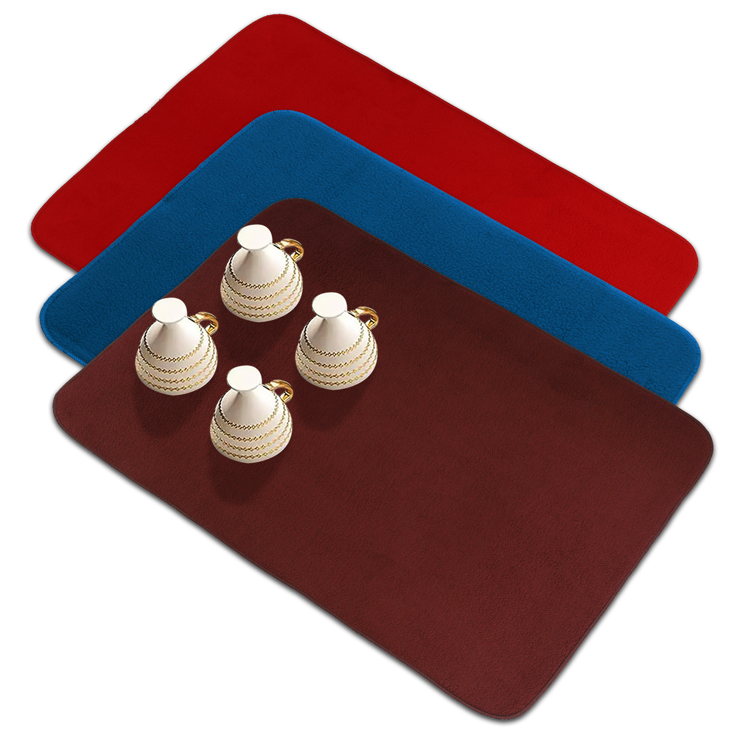 Kuber Industries Dish Dry Mat | Microfiber Drying Mat | Reversible Kitchen Drying Mat | Absorbent Mat | Kitchen Dish Dry Mat | 38x50 | Pack of 3 | Multi