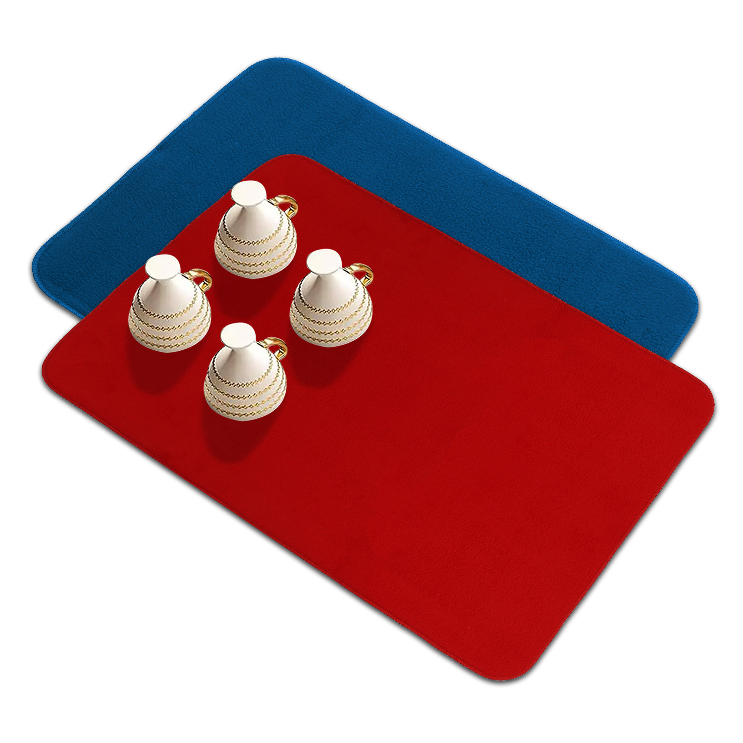 Kuber Industries Dish Dry Mat | Microfiber Drying Mat | Reversible Kitchen Drying Mat | Absorbent Mat | Kitchen Dish Dry Mat | 50x70 | Pack of 2 | Blue & Red
