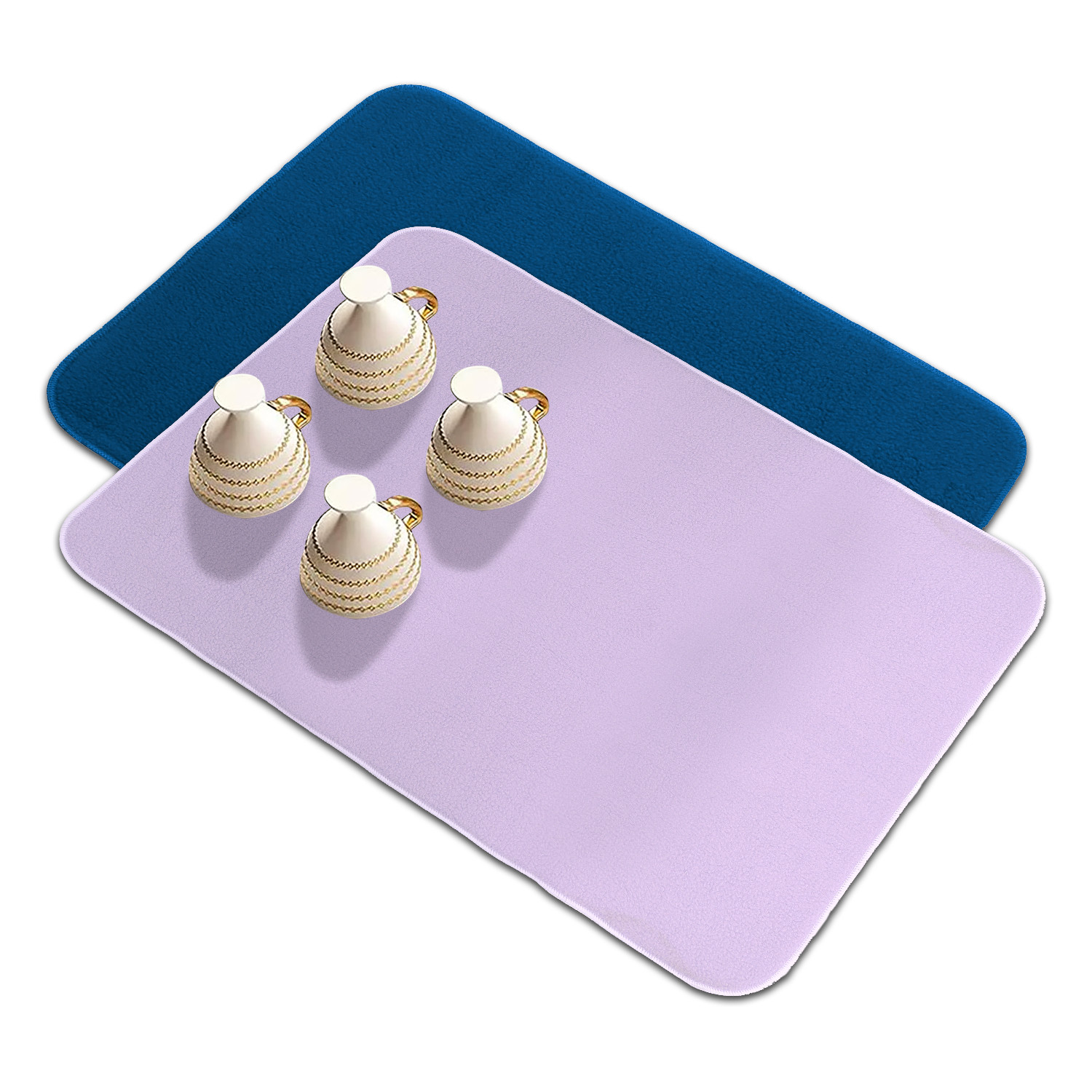 Kuber Industries Dish Dry Mat | Microfiber Drying Mat | Reversible Kitchen Drying Mat | Absorbent Mat | Kitchen Dish Dry Mat | 50x70 | Pack of 2 | Blue & Light Purple
