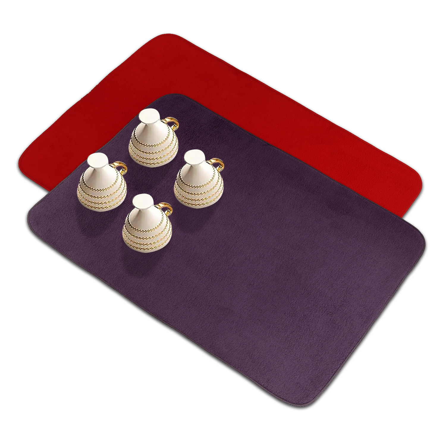 Kuber Industries Dish Dry Mat | Microfiber Drying Mat | Reversible Kitchen Drying Mat | Absorbent Mat | Kitchen Dish Dry Mat | 50x70 | Pack of 2 | Red & Dark Purple