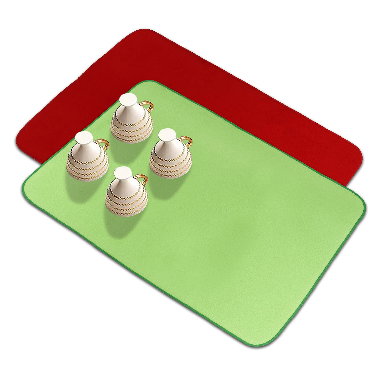Kuber Industries Dish Dry Mat | Microfiber Drying Mat | Reversible Kitchen Drying Mat | Absorbent Mat | Kitchen Dish Dry Mat | 50x70 | Pack of 2 | Red & Green