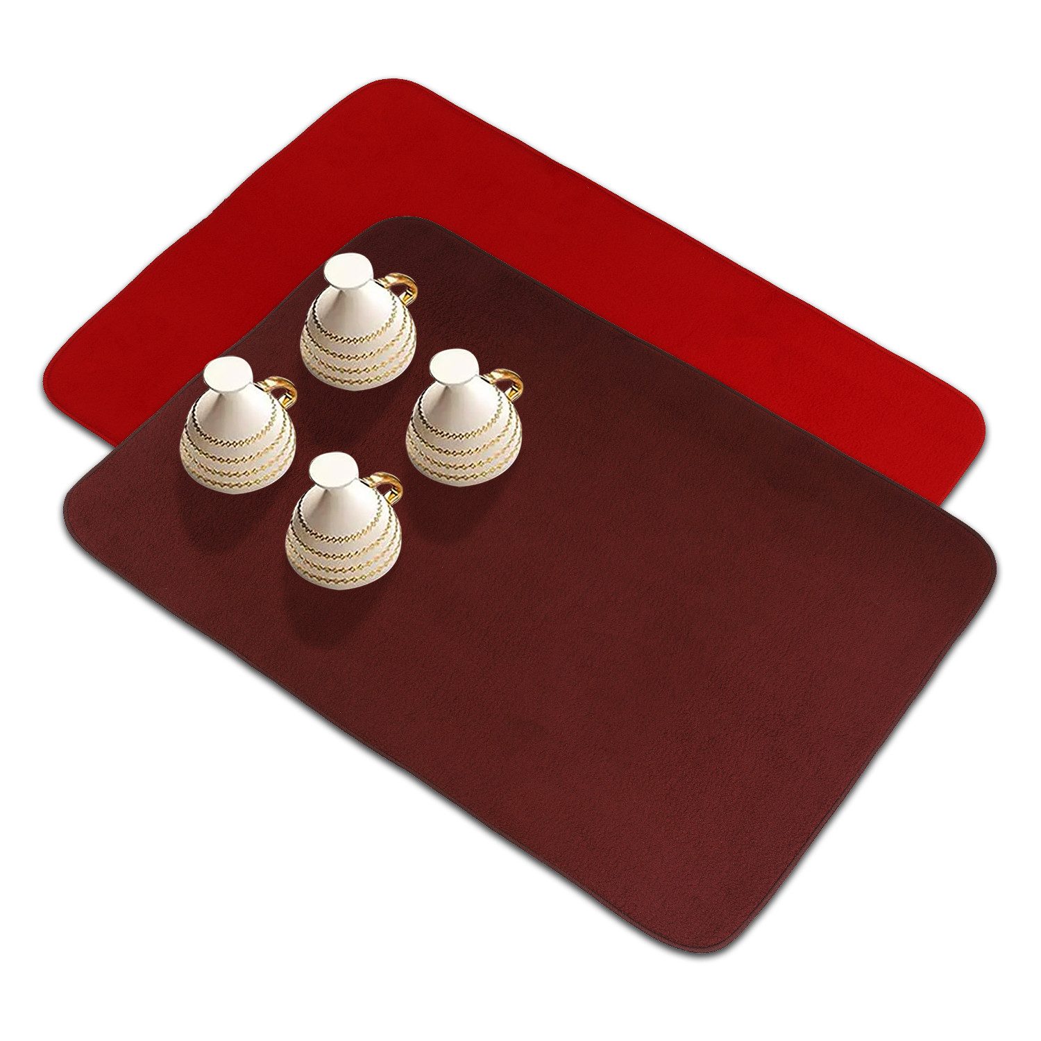 Kuber Industries Dish Dry Mat | Microfiber Drying Mat | Reversible Kitchen Drying Mat | Absorbent Mat | Kitchen Dish Dry Mat | 50x70 | Pack of 2 | Red & Maroon